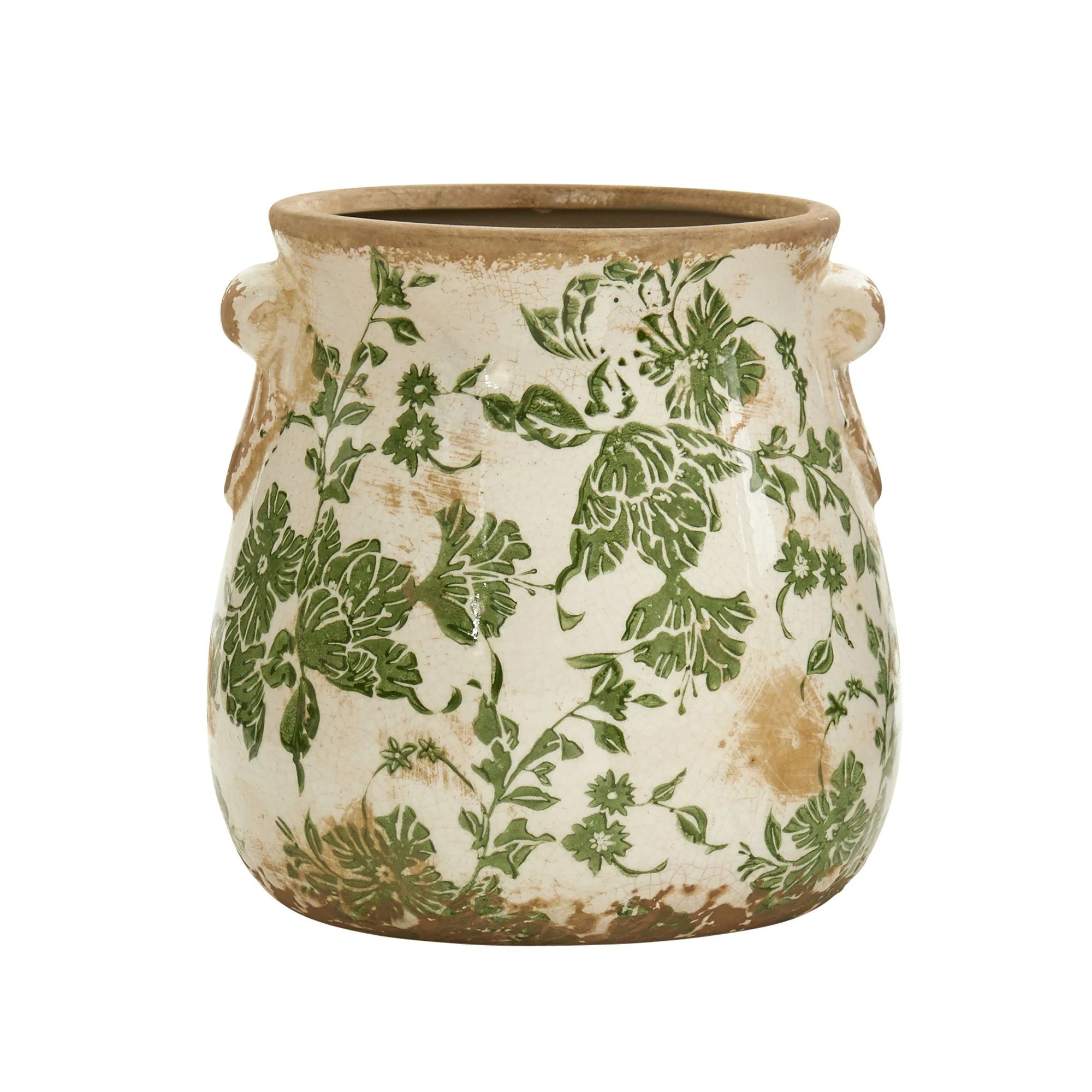 6.5” Tuscan Ceramic Green Scroll Planter - Image 2