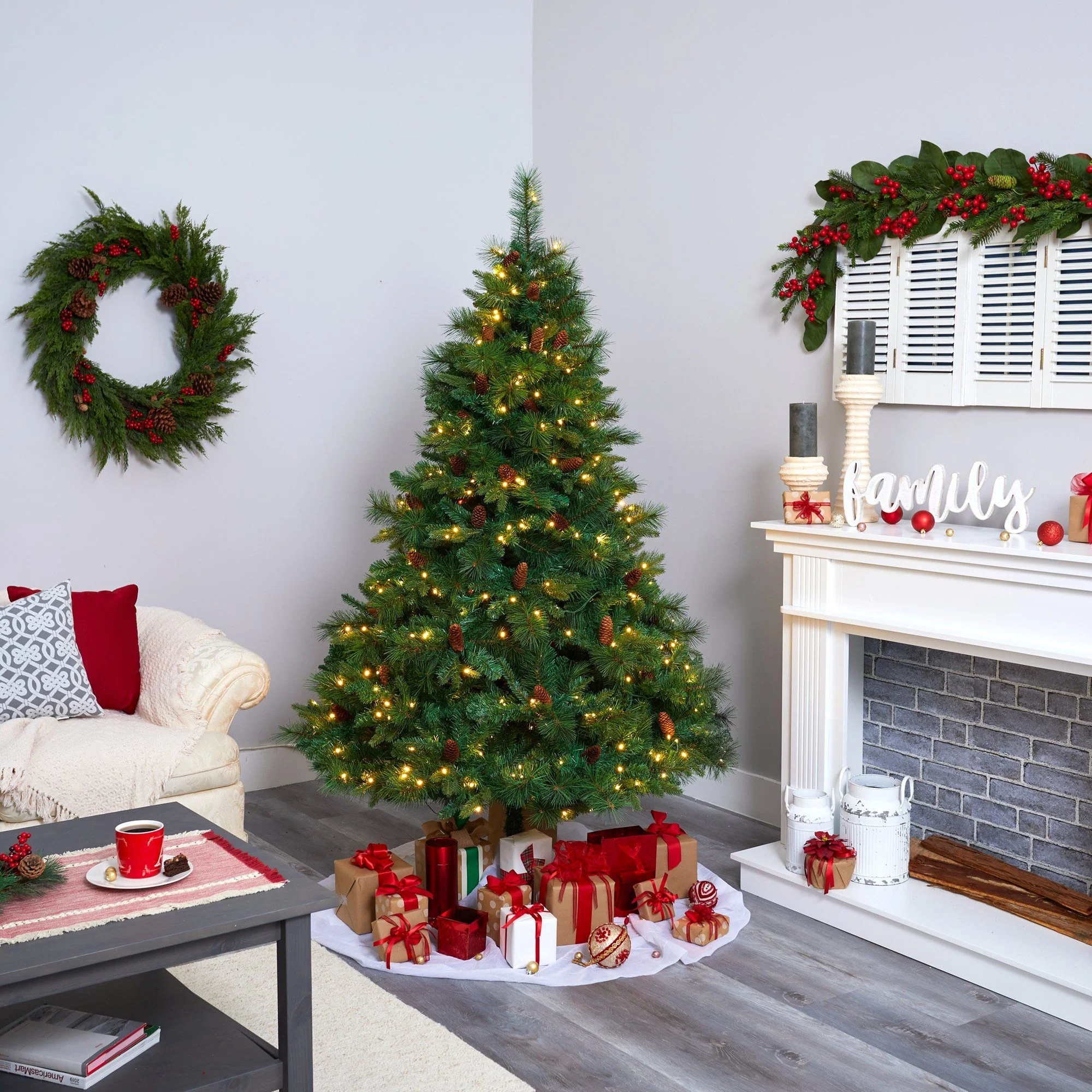 6.5’ West Virginia Full Bodied Mixed Pine Artificial Christmas Tree with 400 Clear LED Lights and Pine Cones - Image 7