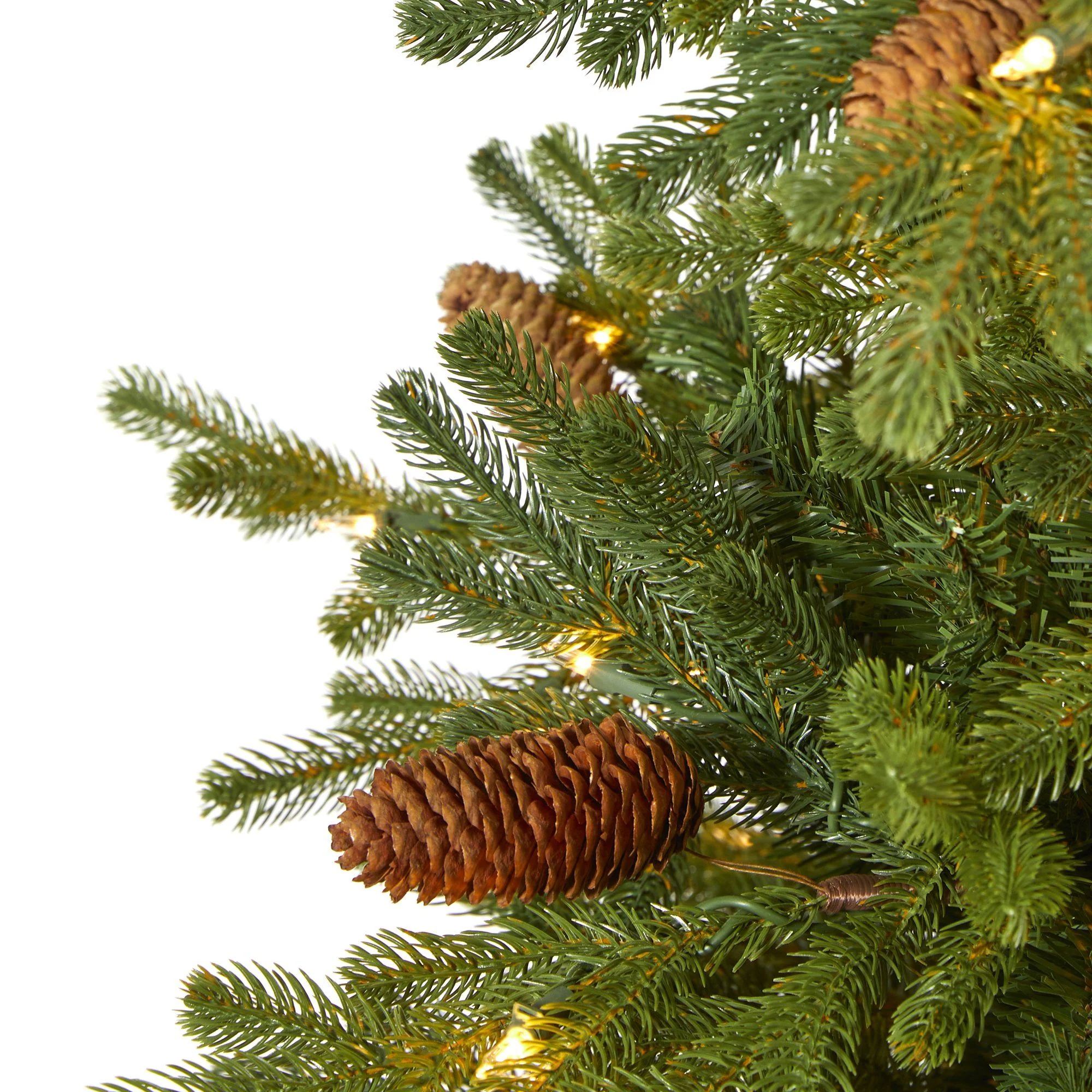 6.5’ Yukon Mountain Fir Artificial Christmas Tree with 450 Clear Lights, Pine Cones and 1236 Bendable Branches - Image 3