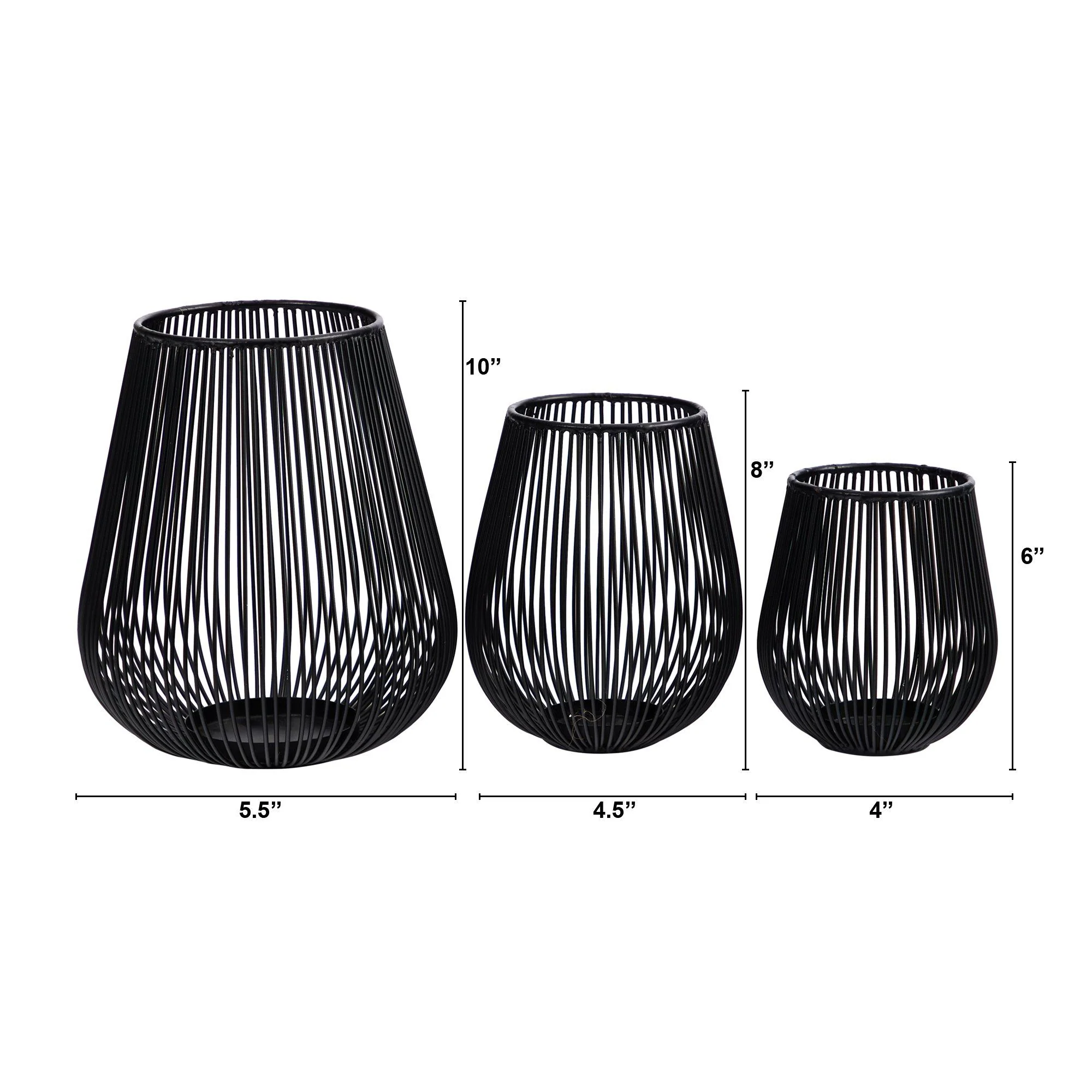 6”, 8” and 10’ Vintage Black Metal Wire Tea Votive Lantern Candle Holder (Set of 3) - Image 2