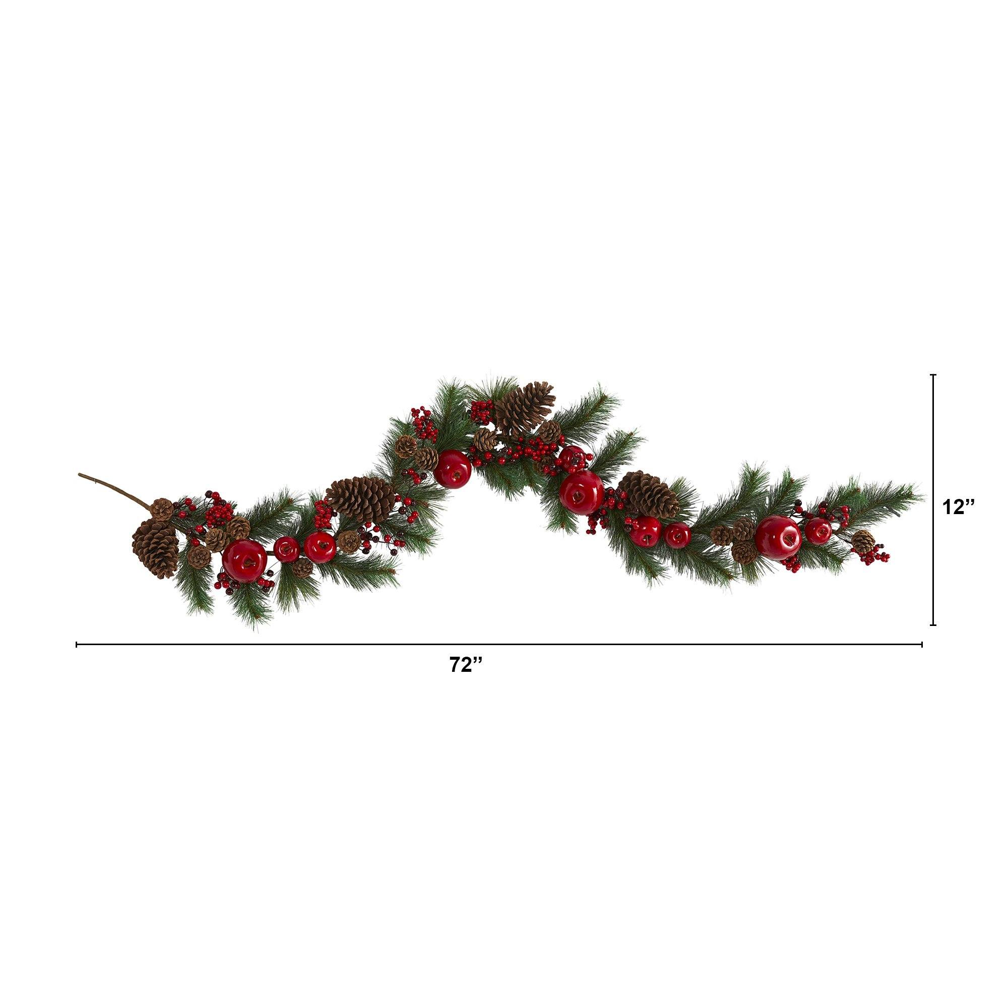 6’ Apple, Berries and Pinecone Artificial Garland - Image 2