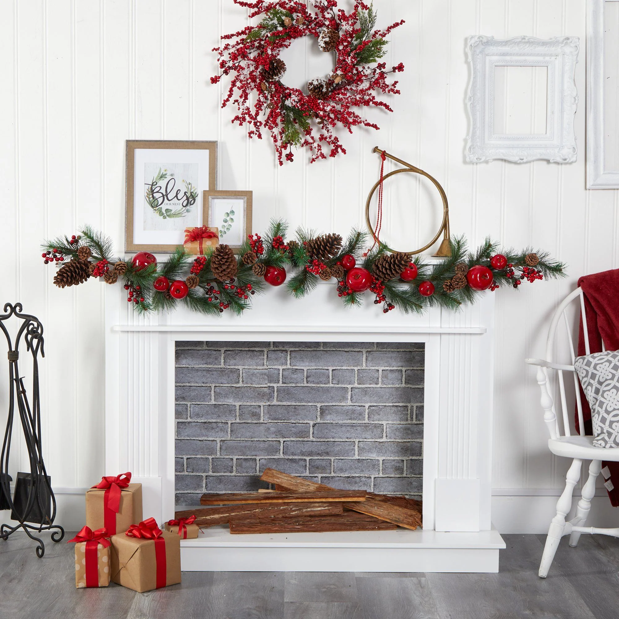 6’ Apple, Berries and Pinecone Artificial Garland - Image 3