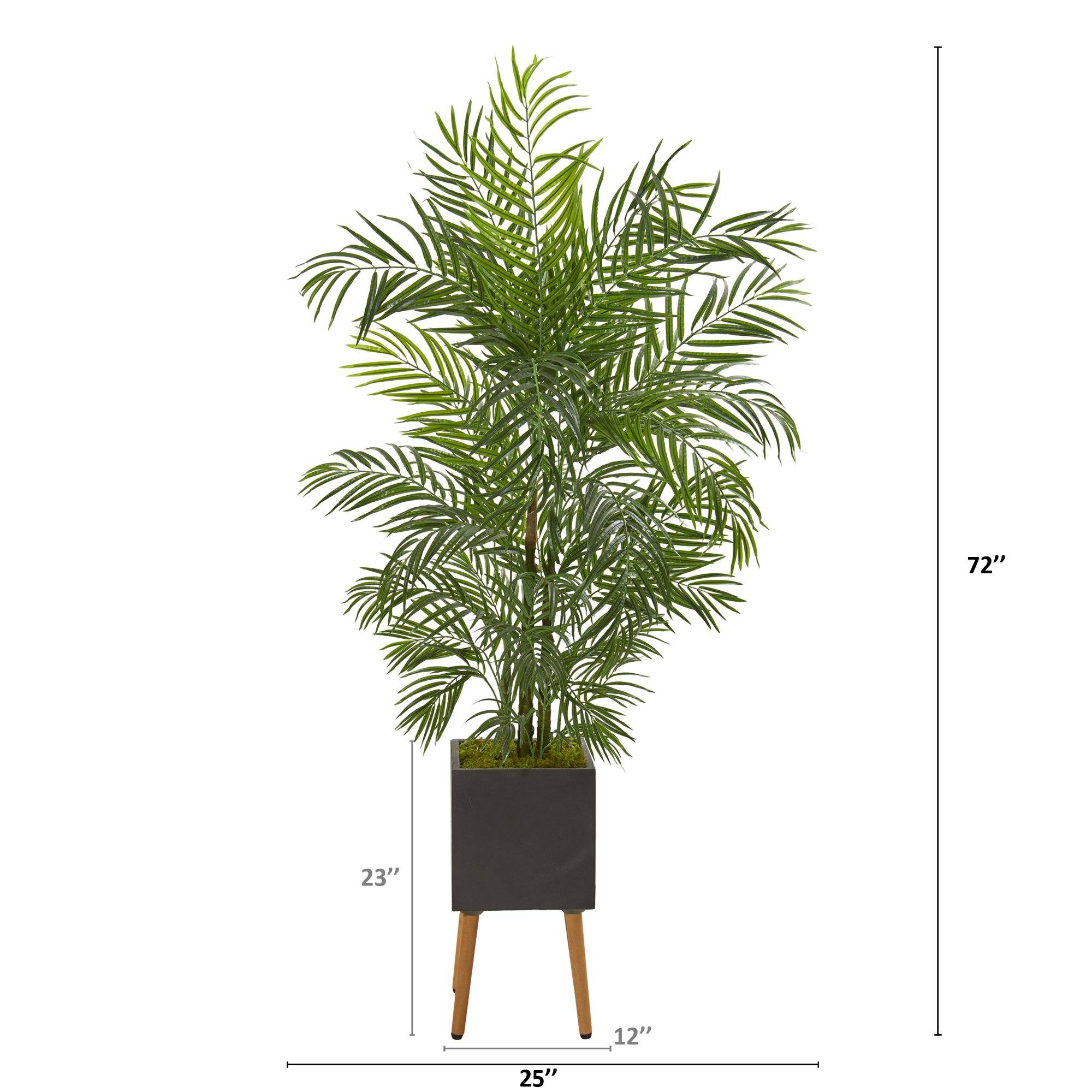 6’ Areca Artificial Palm Tree in Black Planter with Stand (Indoor/Outdoor) - Image 2