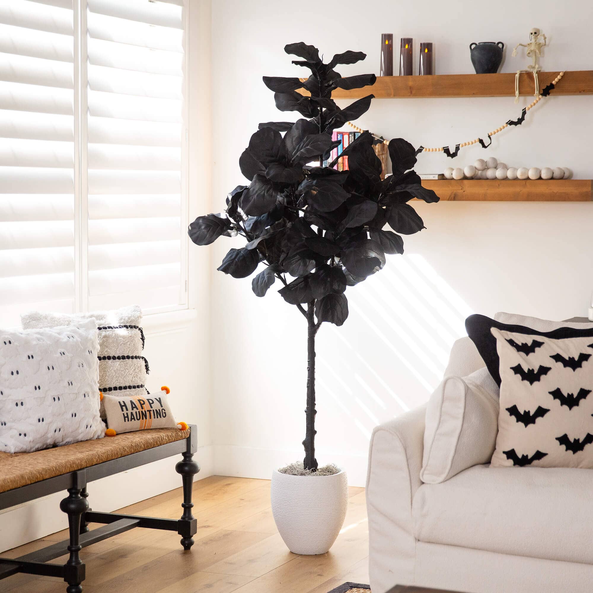 6' Artificial Halloween Black Fiddle Leaf Tree - Image 3
