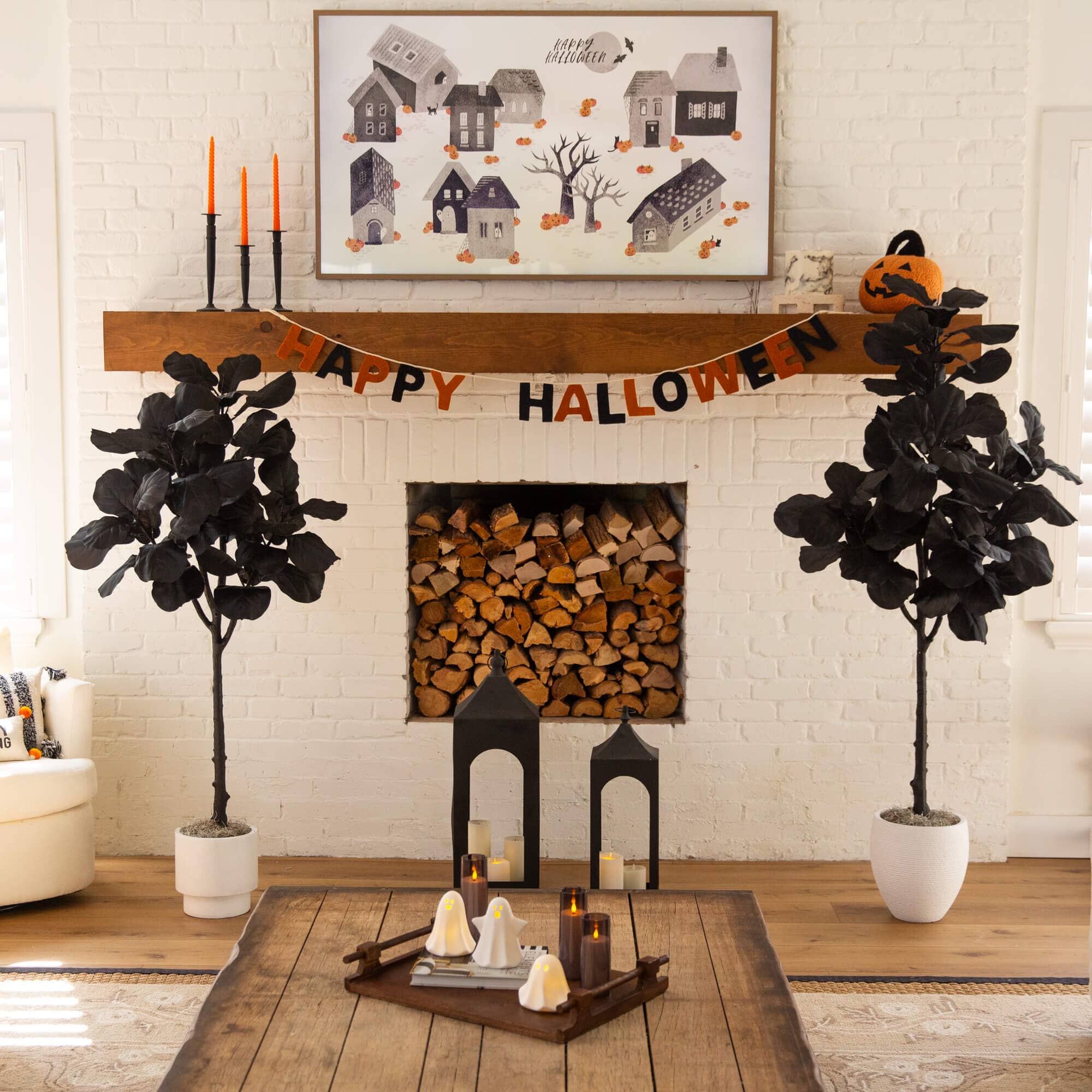 6' Artificial Halloween Black Fiddle Leaf Tree - Image 4