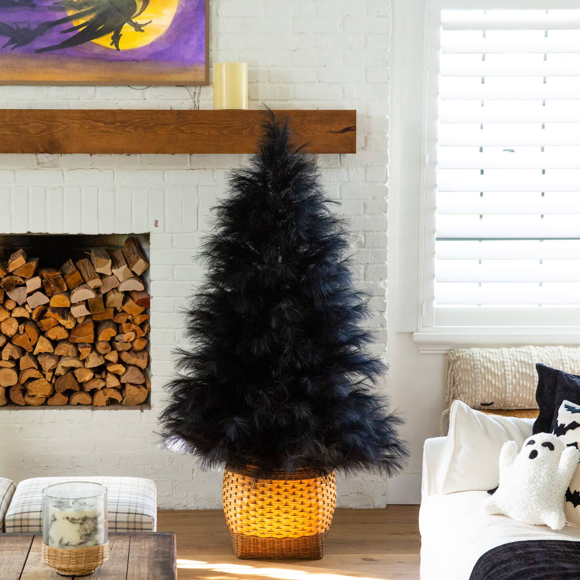 6' Artificial Halloween Black Pampas Grass Christmas Tree - Image 3