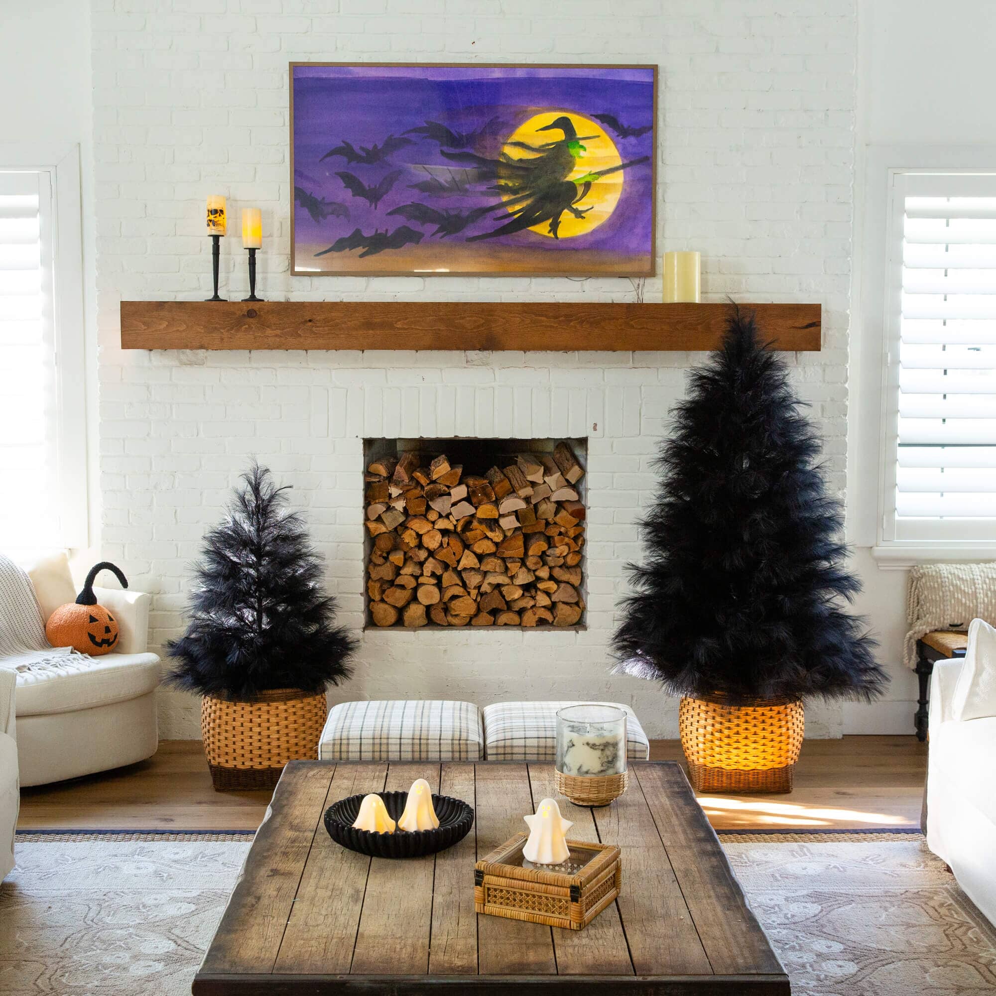 6' Artificial Halloween Black Pampas Grass Christmas Tree - Image 4
