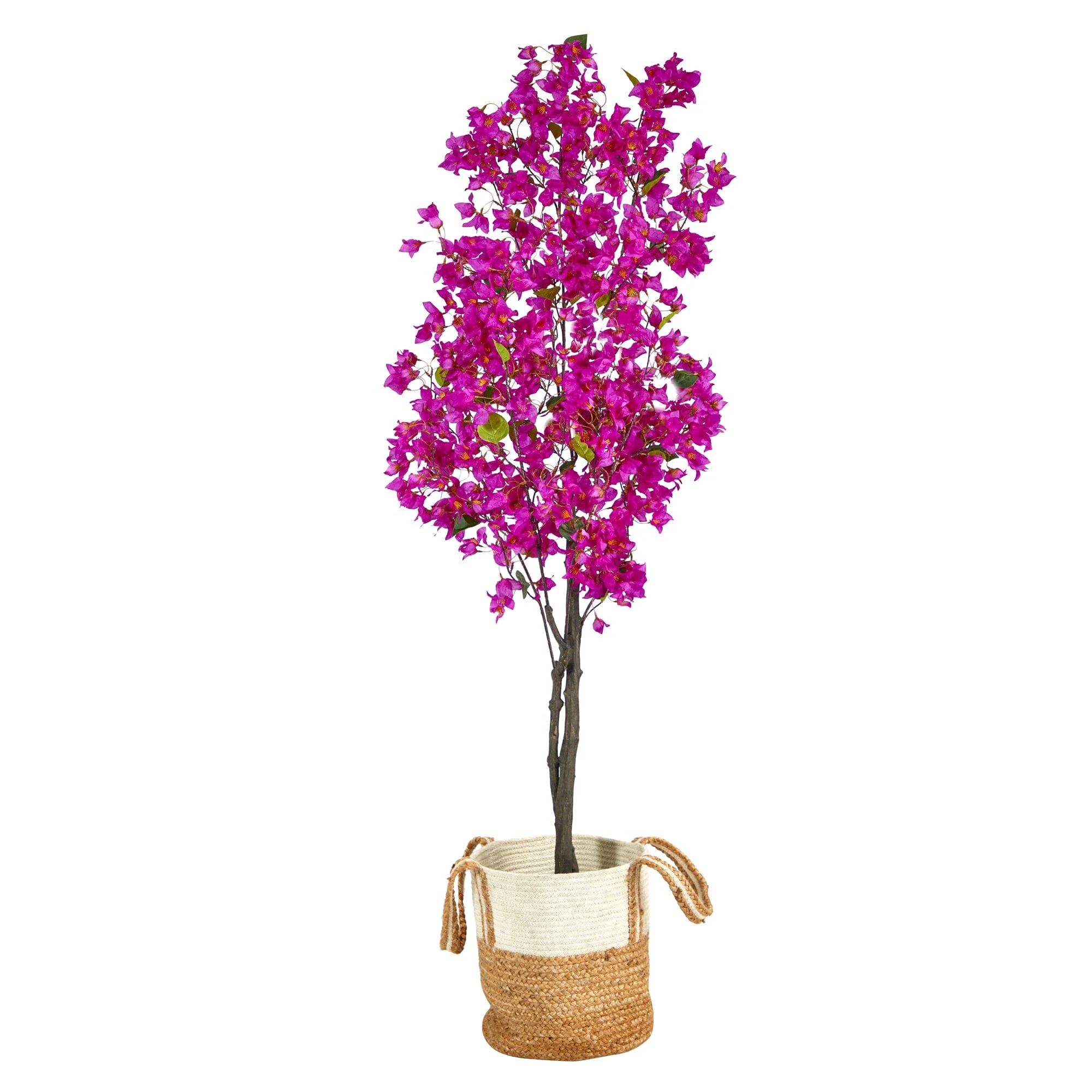 6’ Artificial Bougainvillea Tree with Handmade Jute & Cotton Basket - Image 5