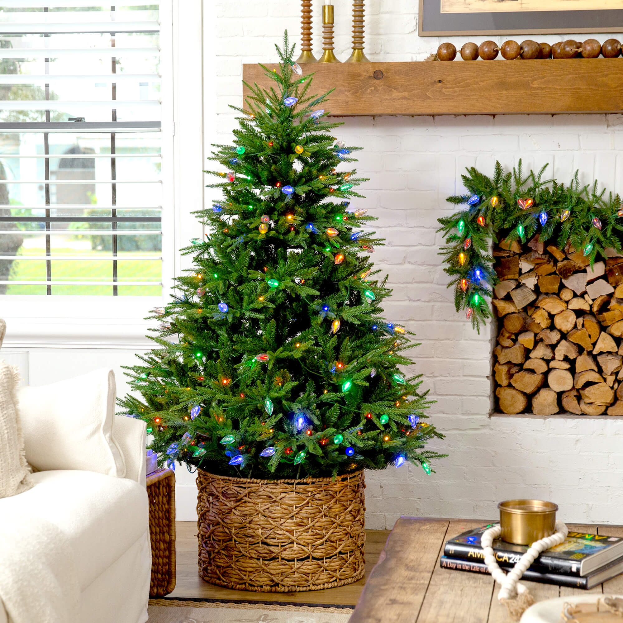 6' Pre-Lit Artificial Luxembourg Pine Christmas Tree with 250 Multicolored Traditional Bulb LED Lights - Image 6
