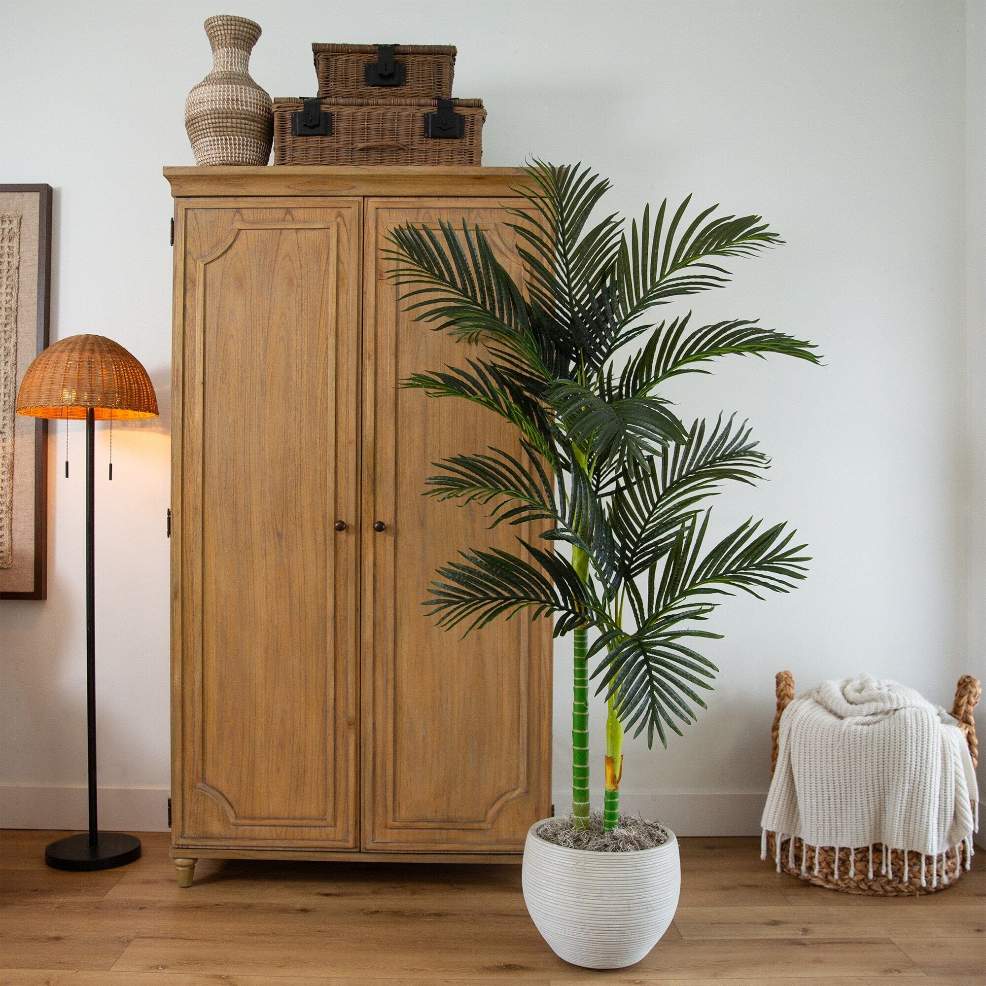 6’ Artificial Double Stalk Golden Cane Palm Tree - Image 3