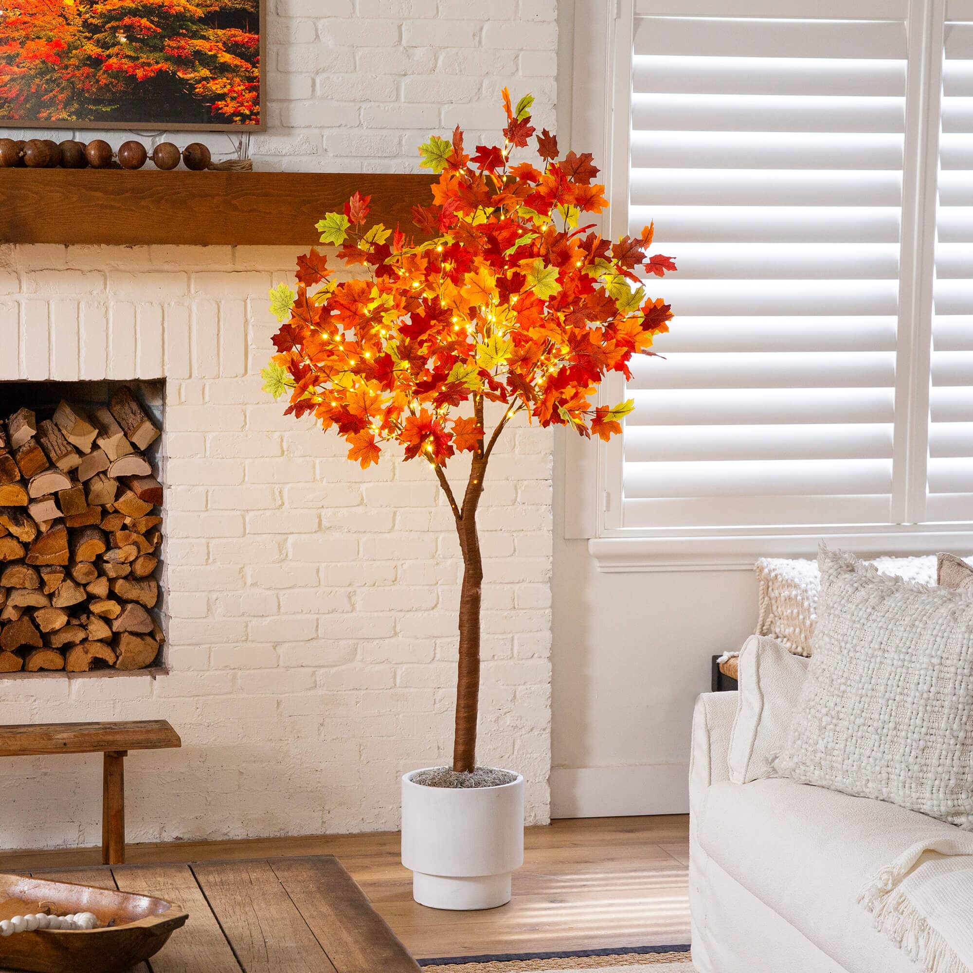 6' Pre-Lit Shades of Autumn Maple Artificial Fall Tree with 360 Warm White LED Lights - Image 3
