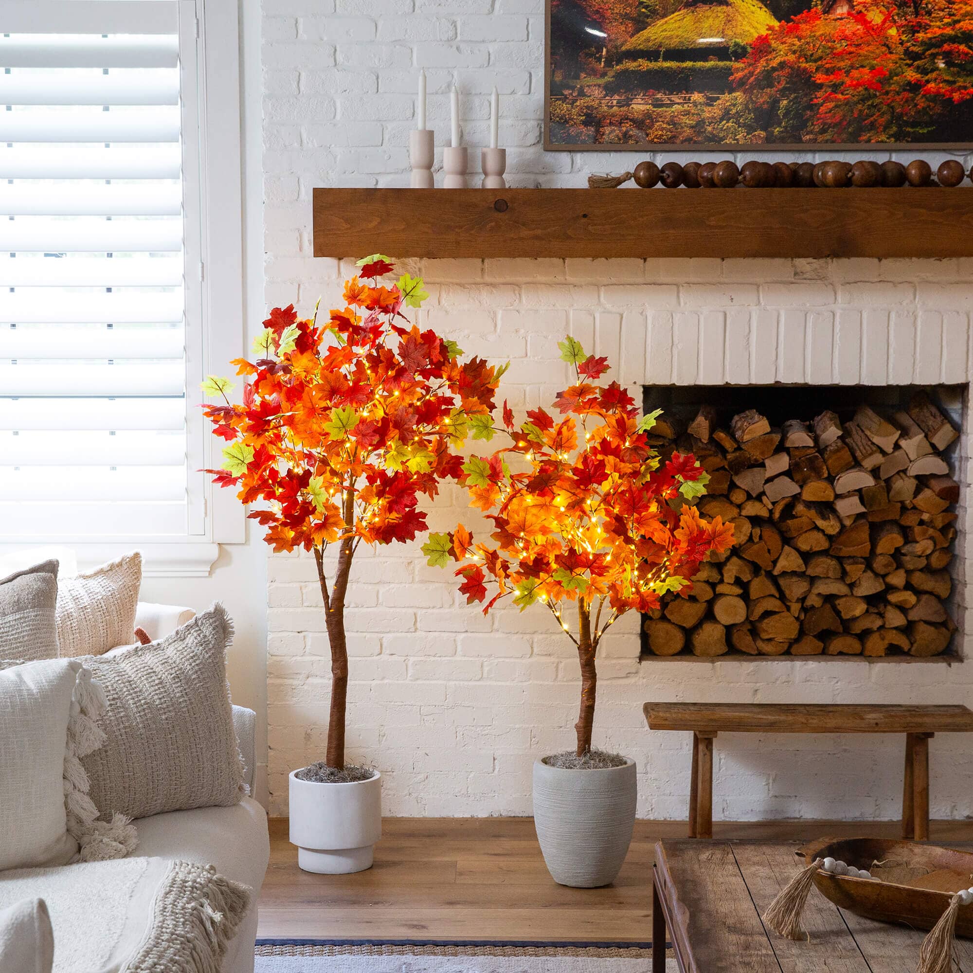 6' Pre-Lit Shades of Autumn Maple Artificial Fall Tree with 360 Warm White LED Lights - Image 5