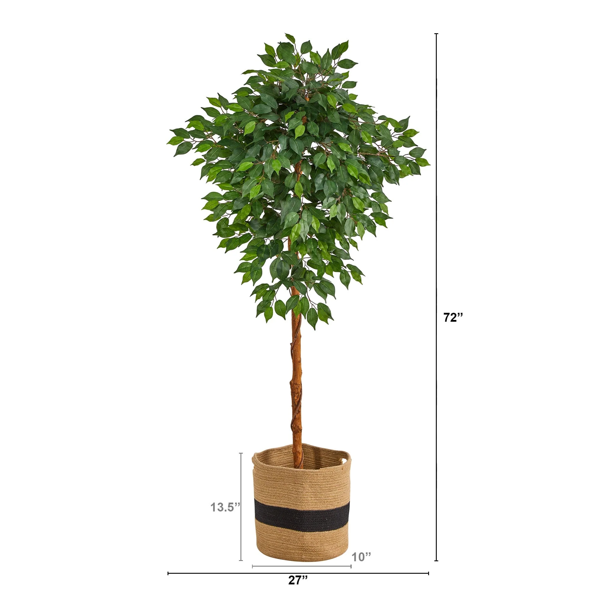 6’ Artificial Ficus Tree with Handmade Jute & Cotton Basket - Image 3