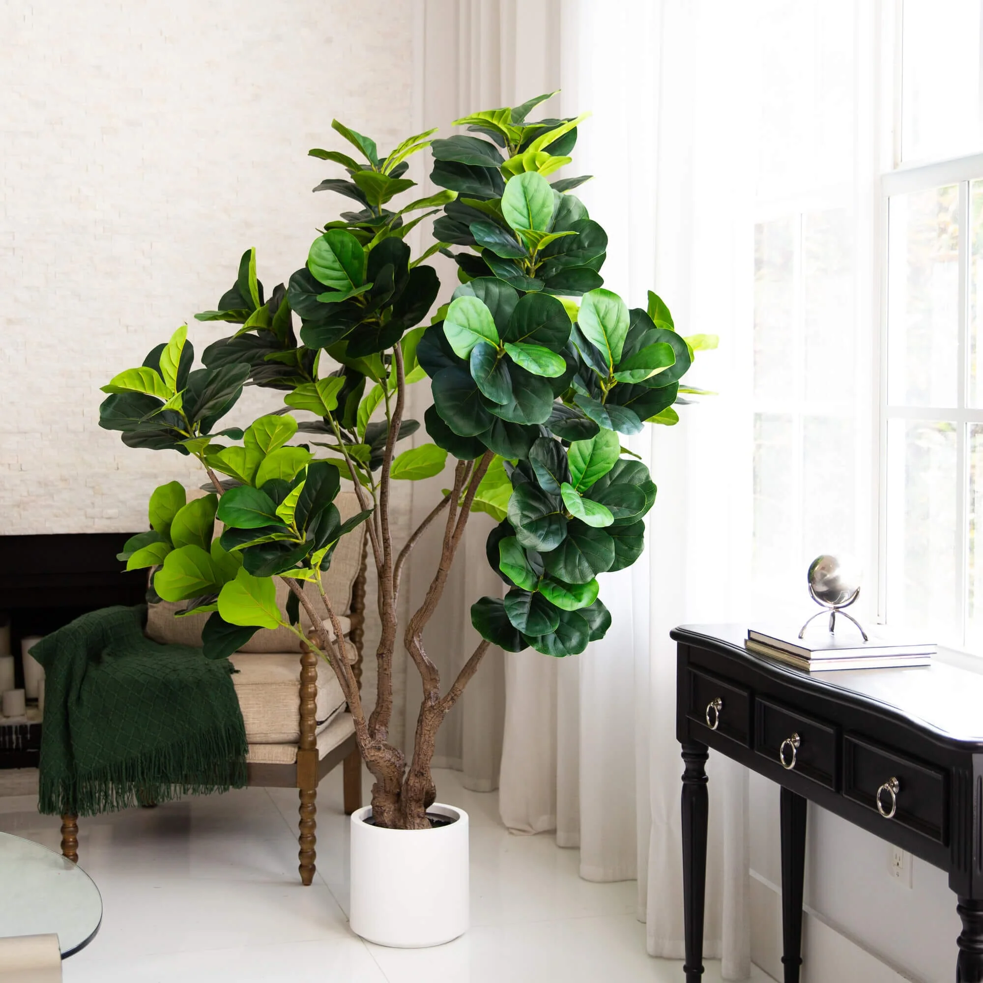 6’ Artificial Grand Fiddle Leaf Tree in White Decorative Planter - Image 7