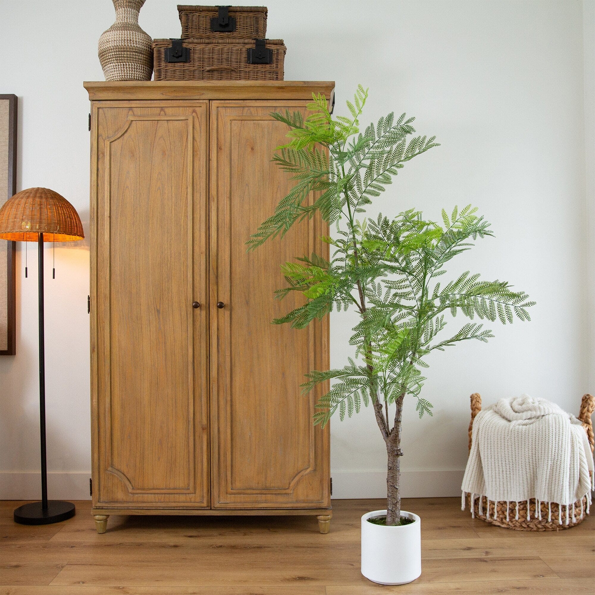6’ Artificial Jacaranda Tree in White Decorative Planter - Image 3