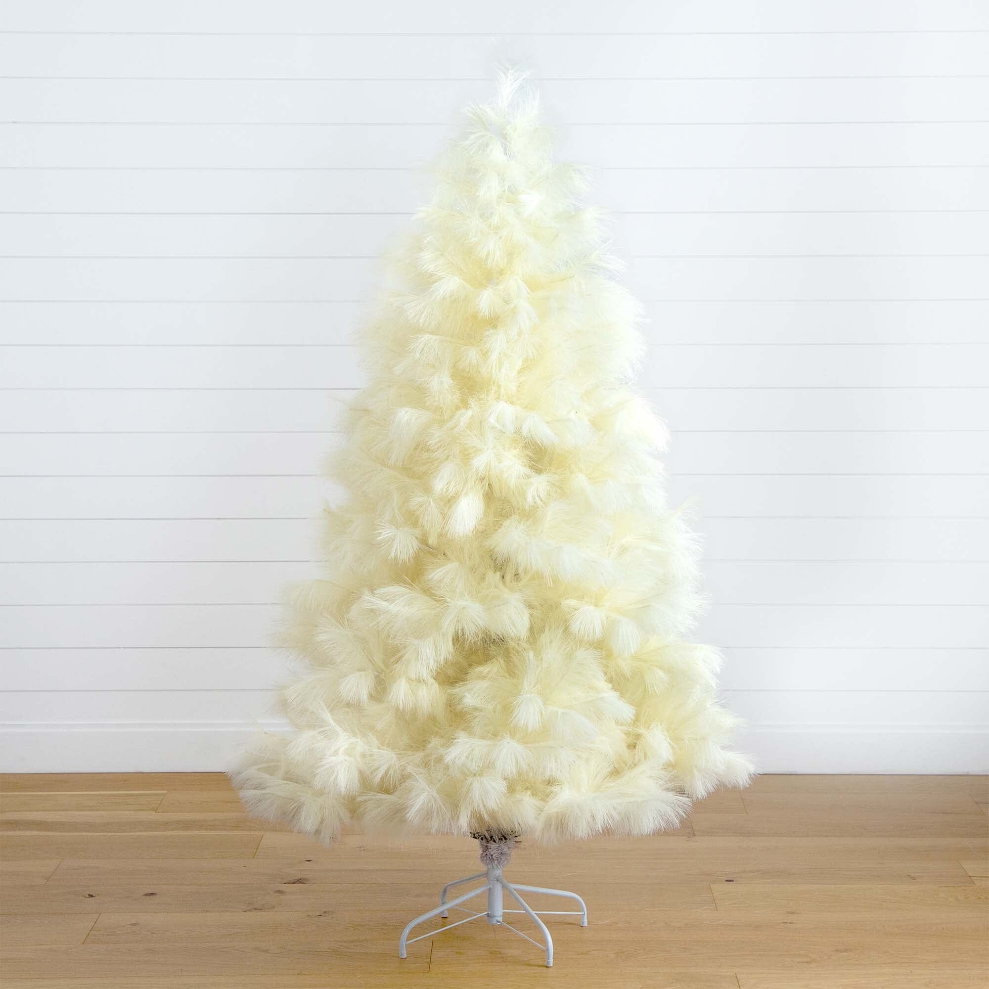 6’ Artificial Off-White Pampas Grass Christmas Tree - Image 3