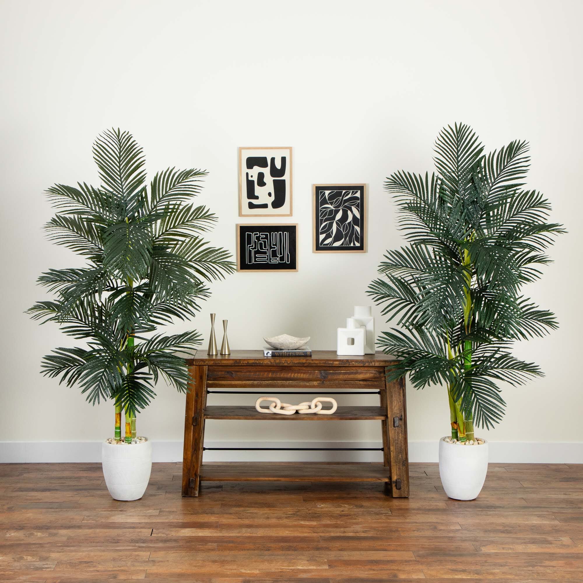 6’ Artificial Triple Stalk Golden Cane Palm Tree- Set of 2 - Image 3