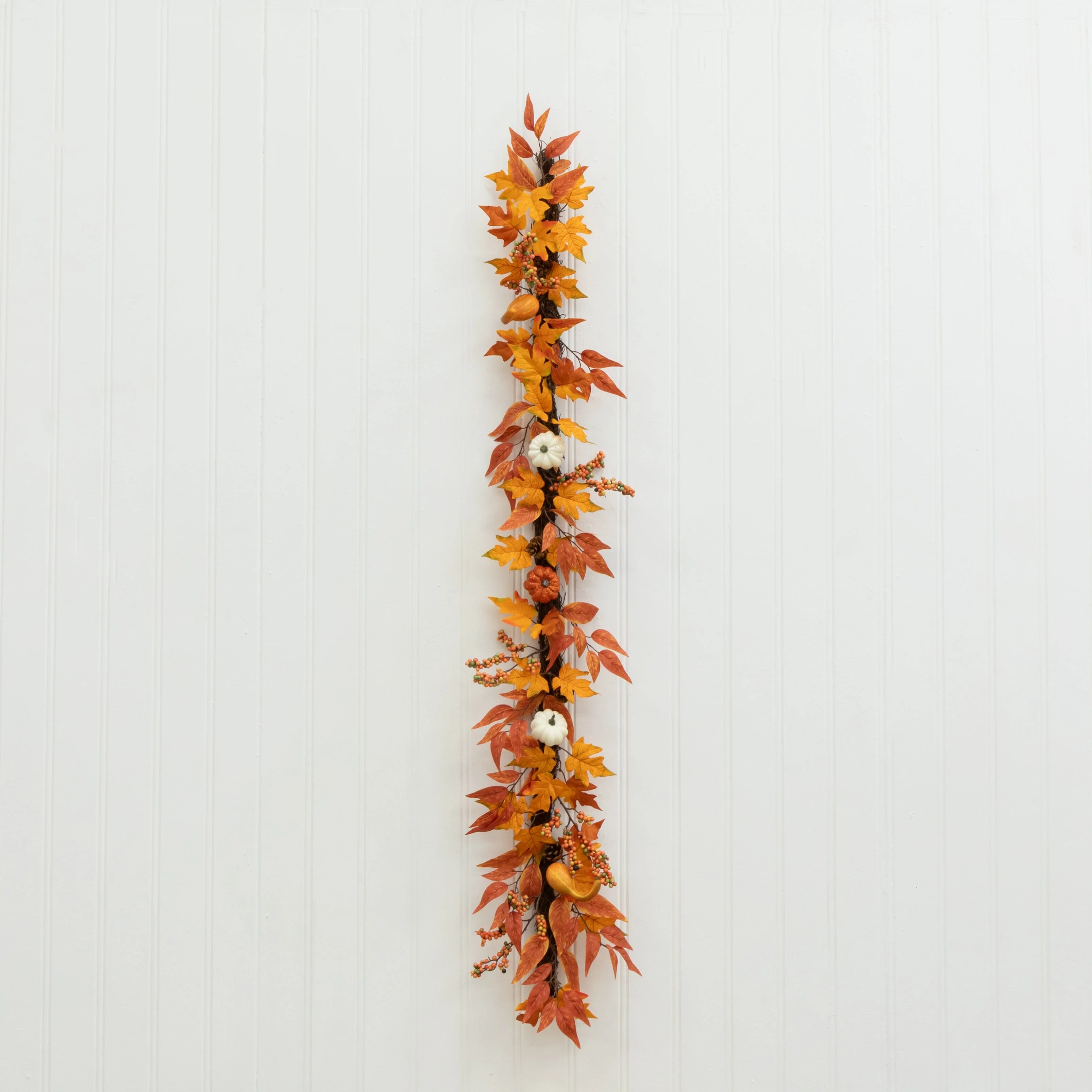 6’ Assorted Autumn Maple Leaves, Pumpkins, Gourds, Berries and Pinecone Artificial Fall Garland - Image 10