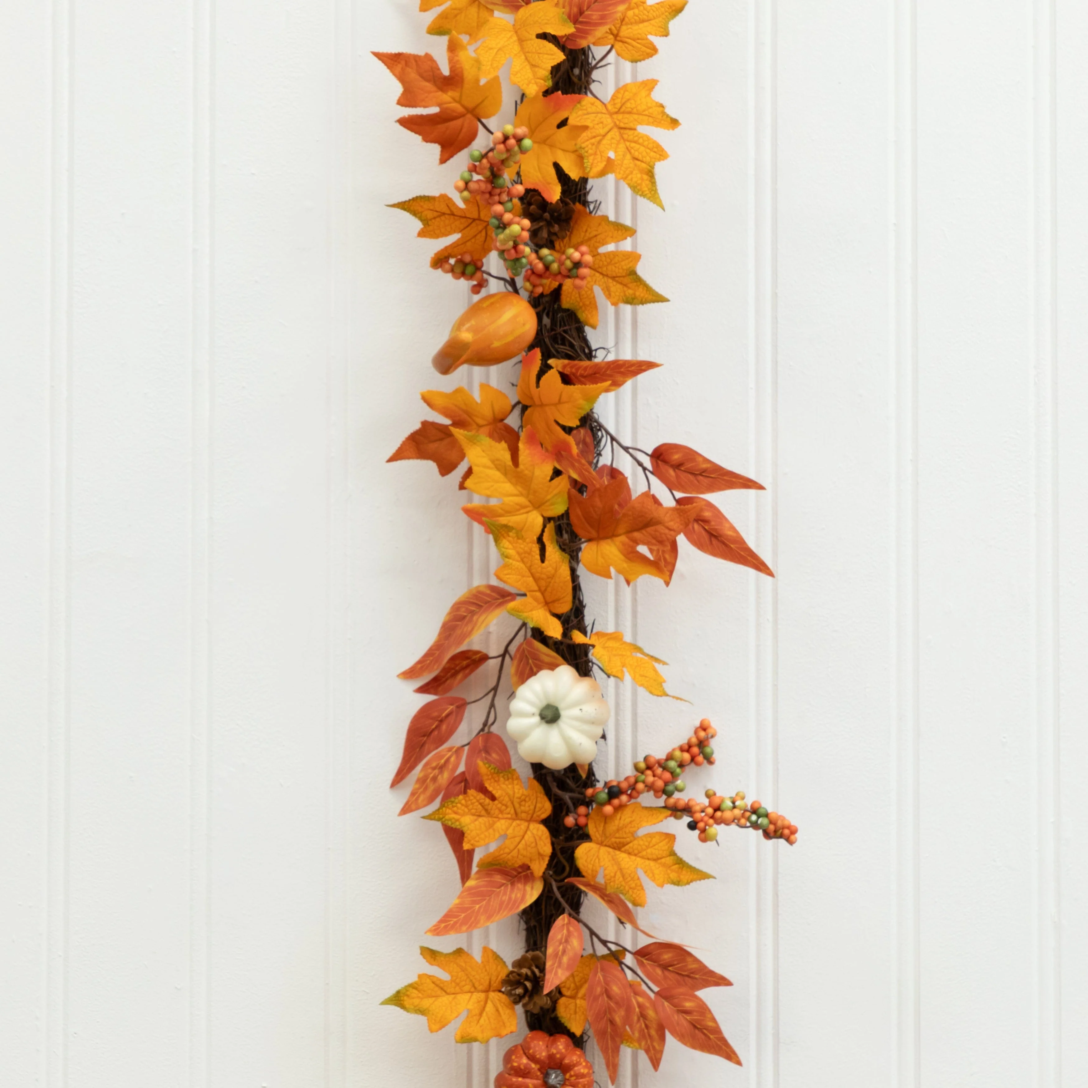 6’ Assorted Autumn Maple Leaves, Pumpkins, Gourds, Berries and Pinecone Artificial Fall Garland - Image 11