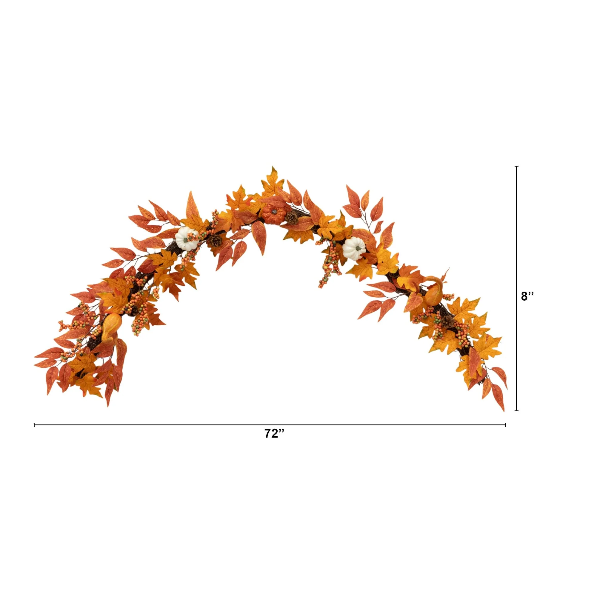 6’ Assorted Autumn Maple Leaves, Pumpkins, Gourds, Berries and Pinecone Artificial Fall Garland - Image 12