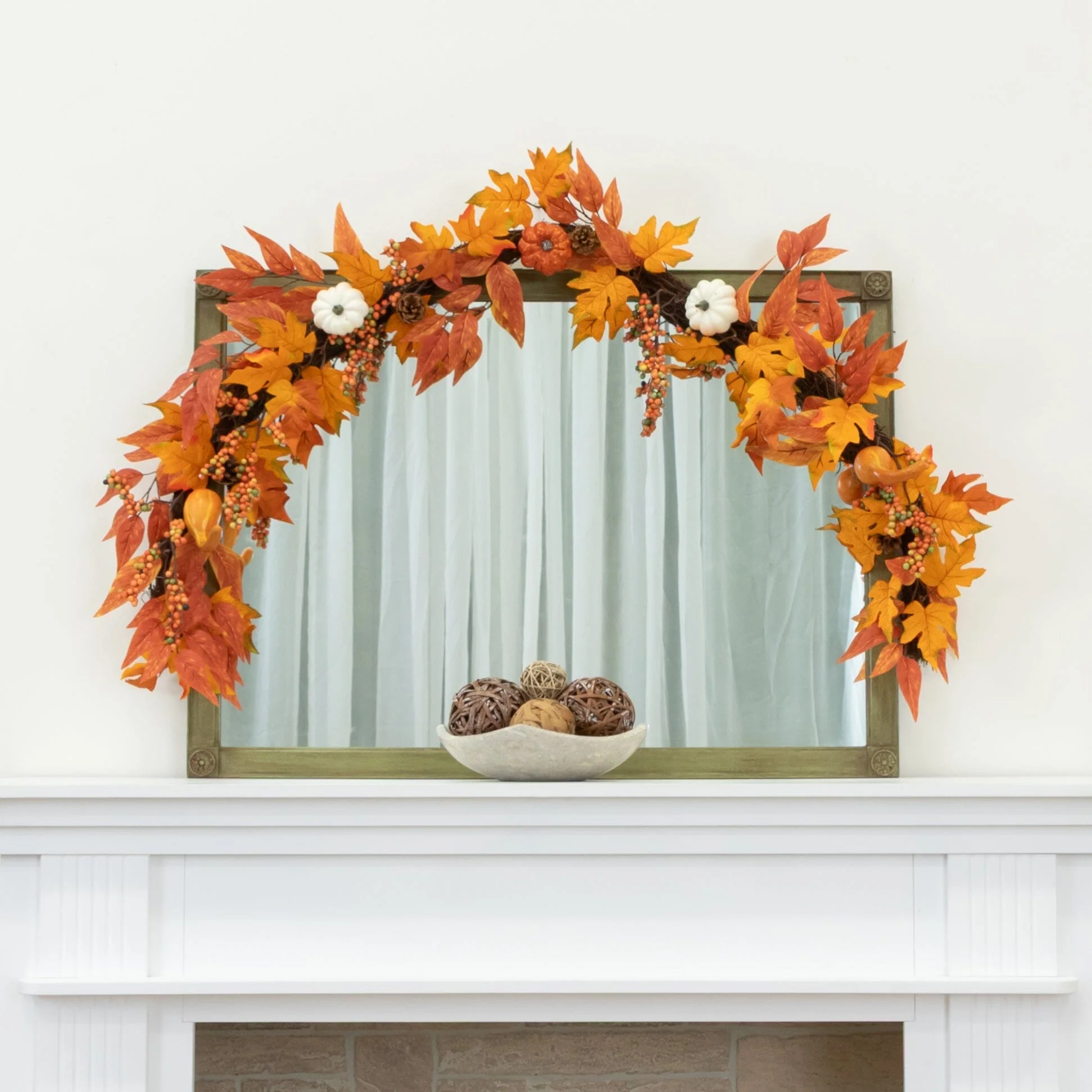 6’ Assorted Autumn Maple Leaves, Pumpkins, Gourds, Berries and Pinecone Artificial Fall Garland - Image 6