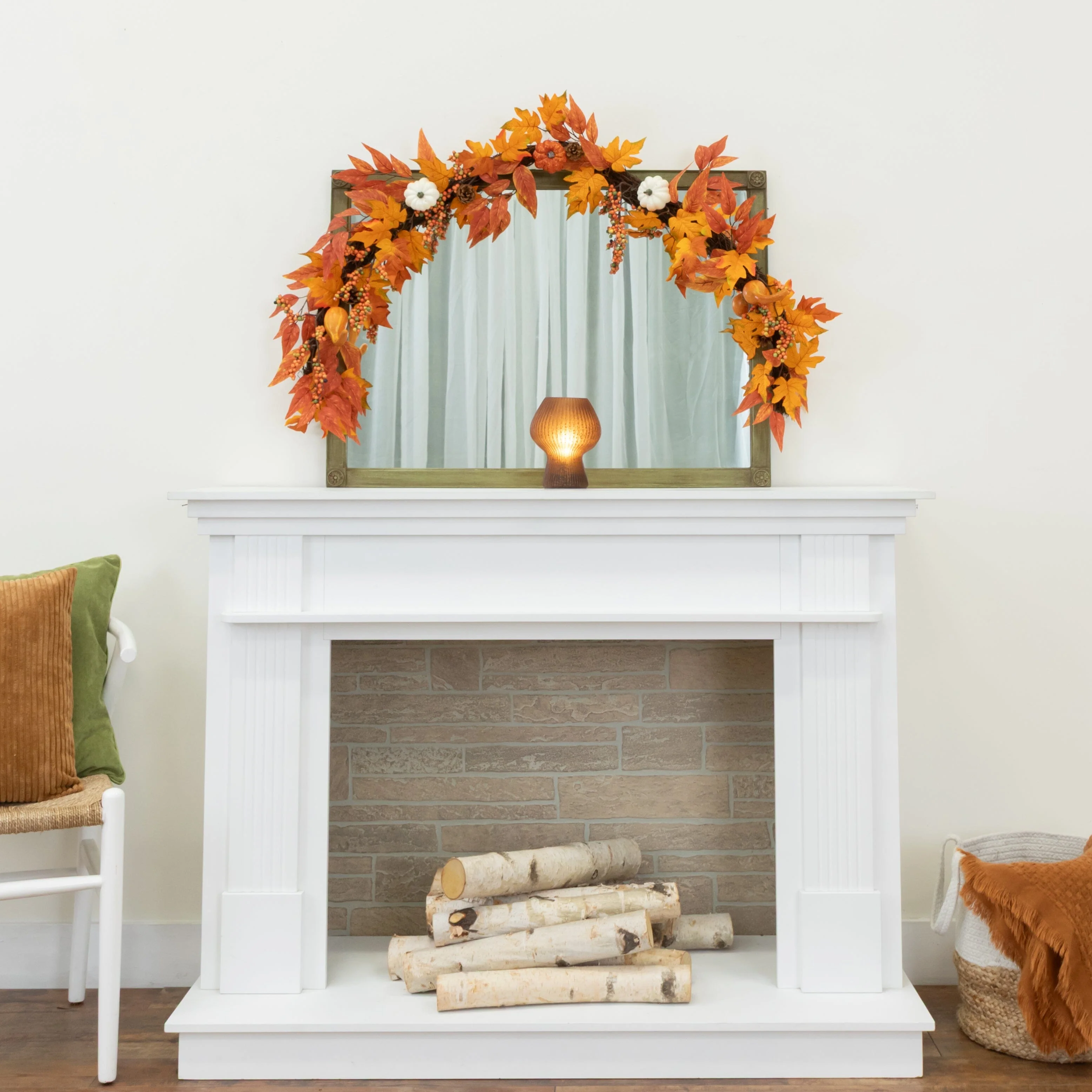 6’ Assorted Autumn Maple Leaves, Pumpkins, Gourds, Berries and Pinecone Artificial Fall Garland - Image 7