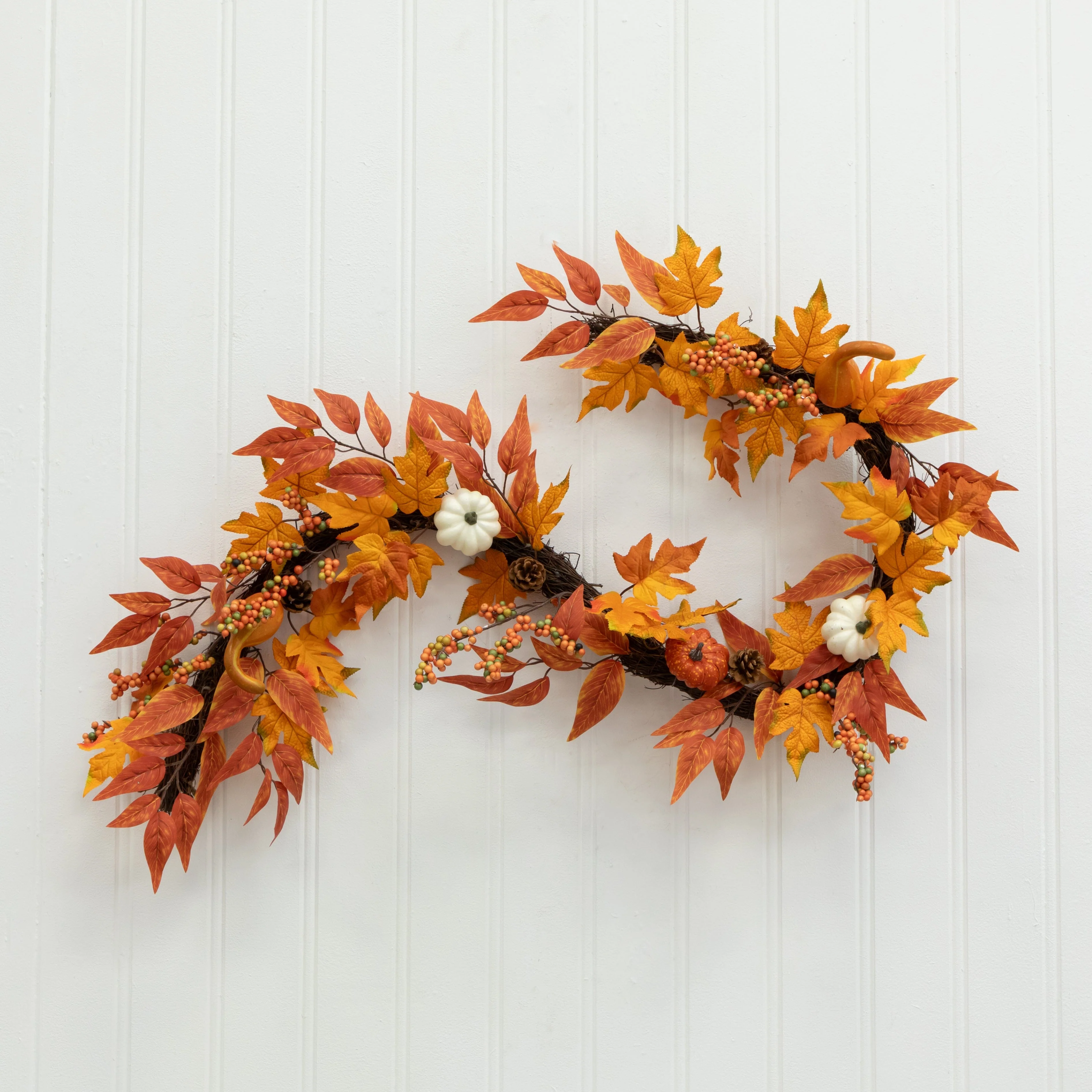 6’ Assorted Autumn Maple Leaves, Pumpkins, Gourds, Berries and Pinecone Artificial Fall Garland - Image 8