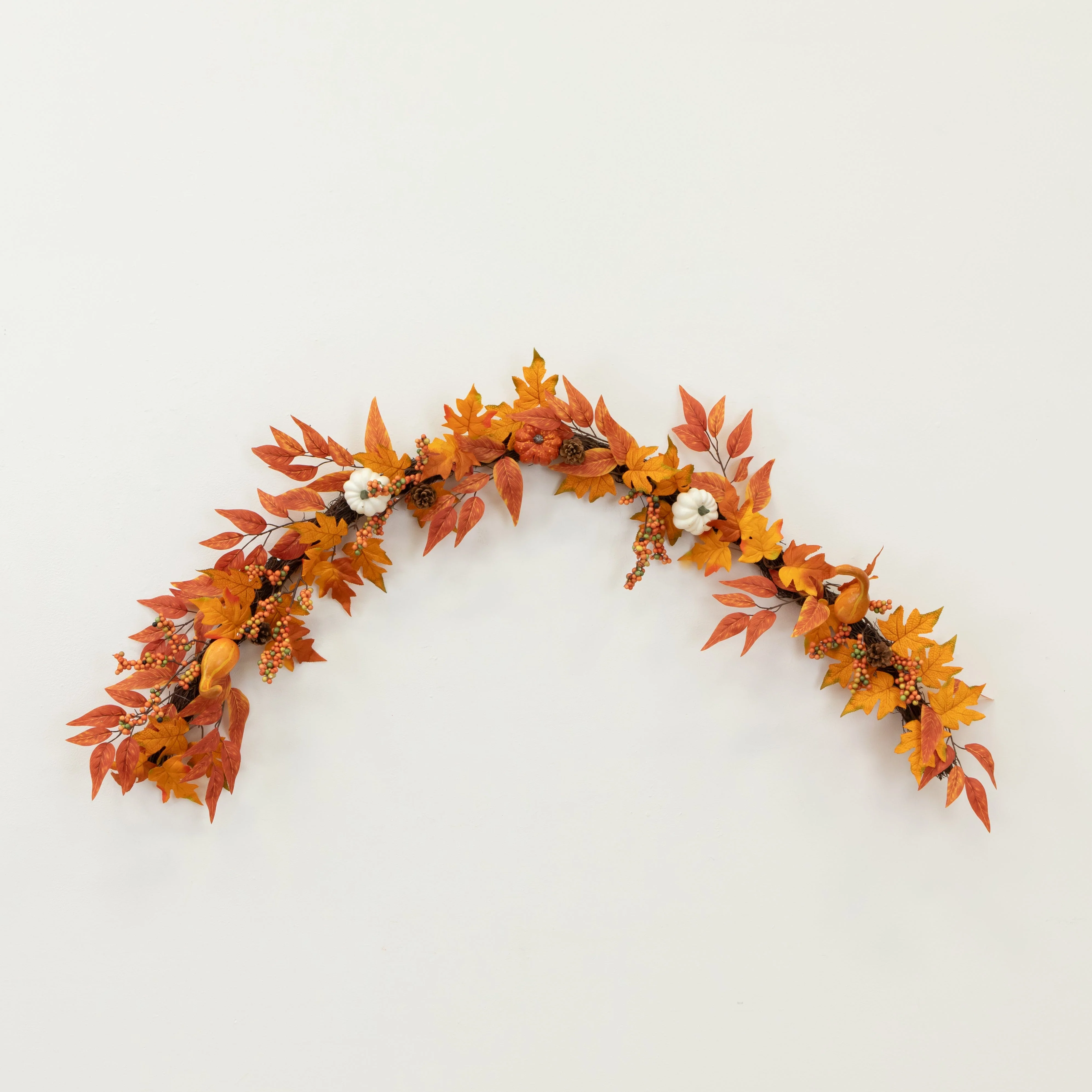 6’ Assorted Autumn Maple Leaves, Pumpkins, Gourds, Berries and Pinecone Artificial Fall Garland - Image 9