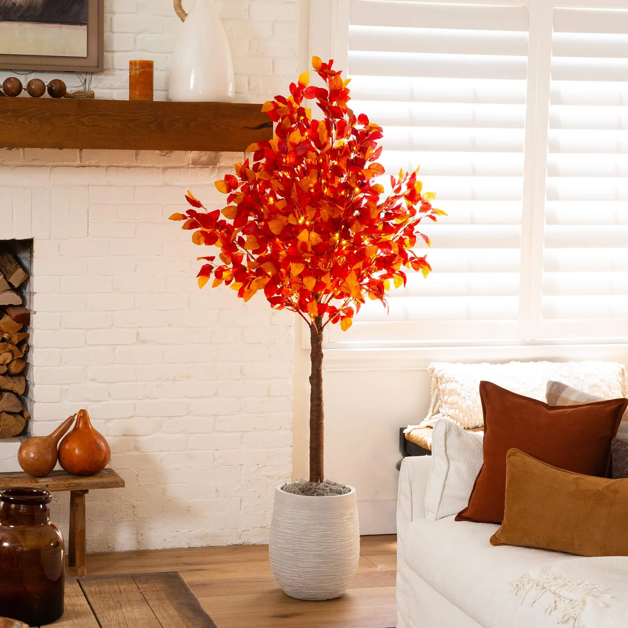 6' Pre-Lit Autumn Artificial Fall Tree with 300 Warm White LED Lights - Image 3