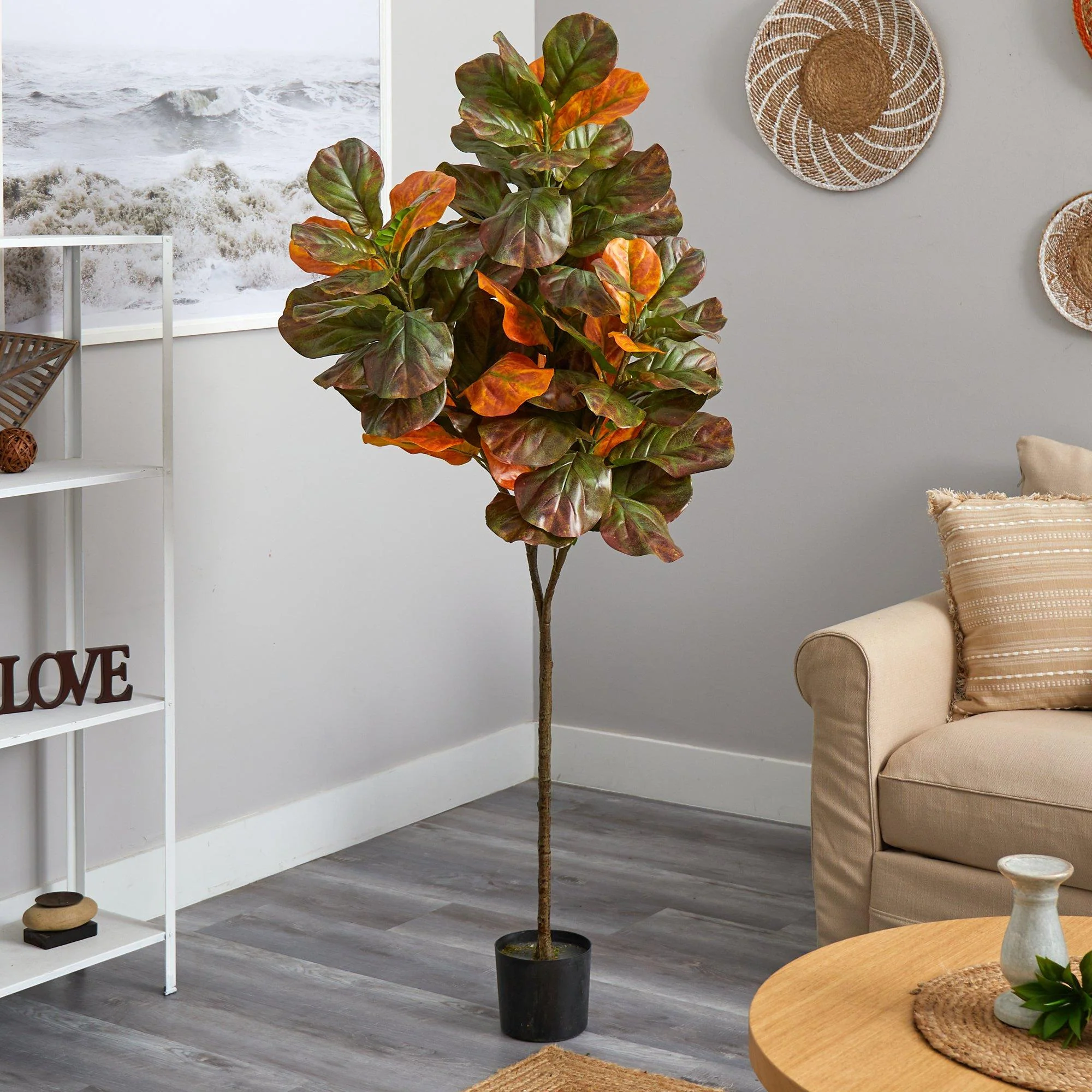 6’ Autumn Fiddle Leaf Artificial Tree - Image 3