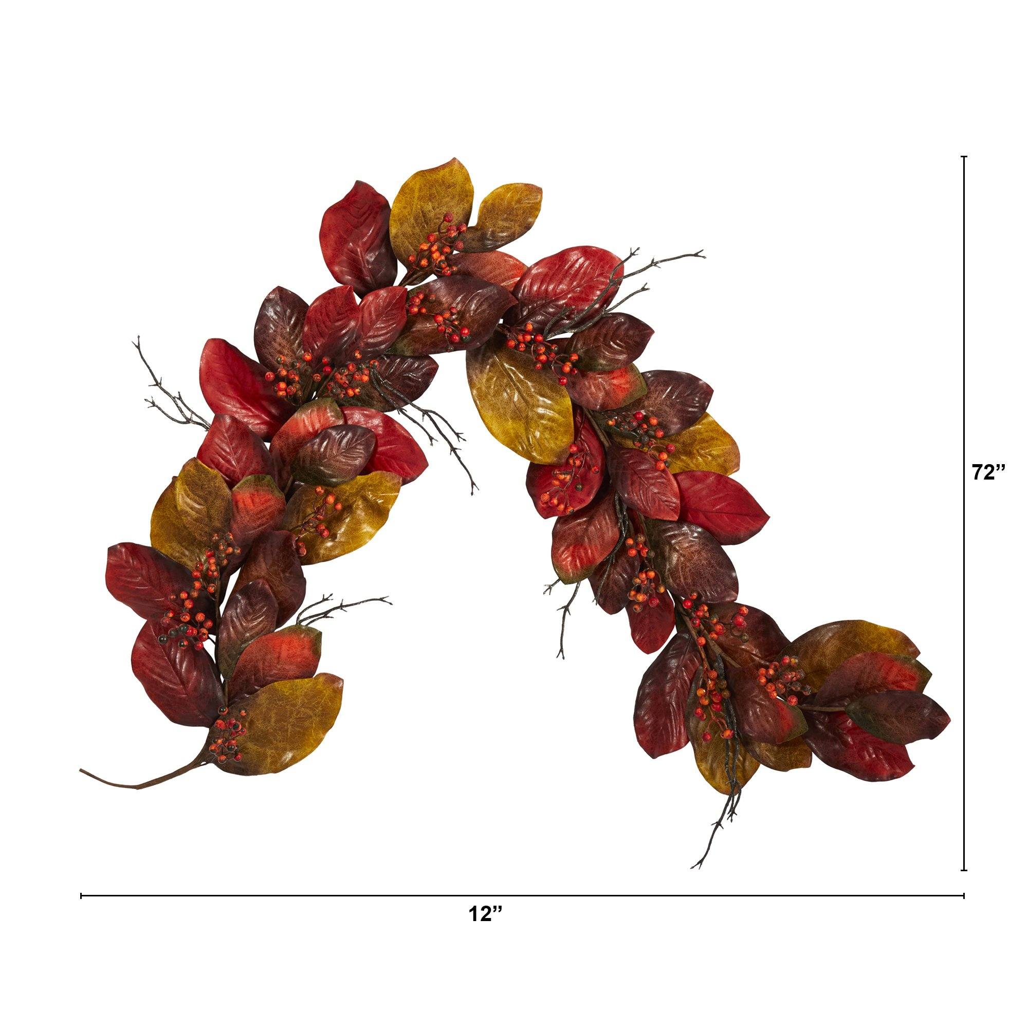 6’ Autumn Magnolia Leaf with Berries Artificial Garland - Image 2