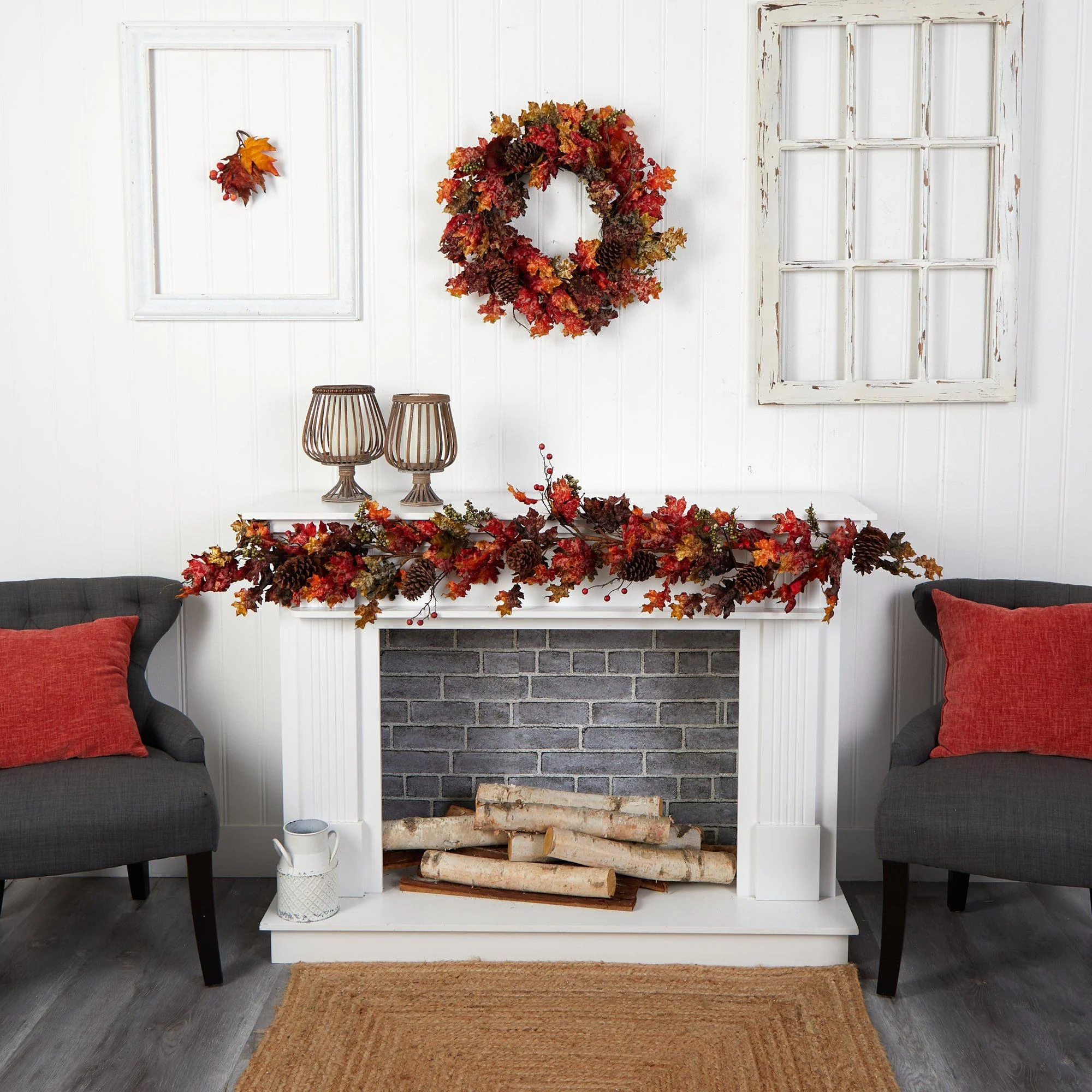 6’ Autumn Maple Leaves, Berry and Pinecones Fall Artificial Garland - Image 3