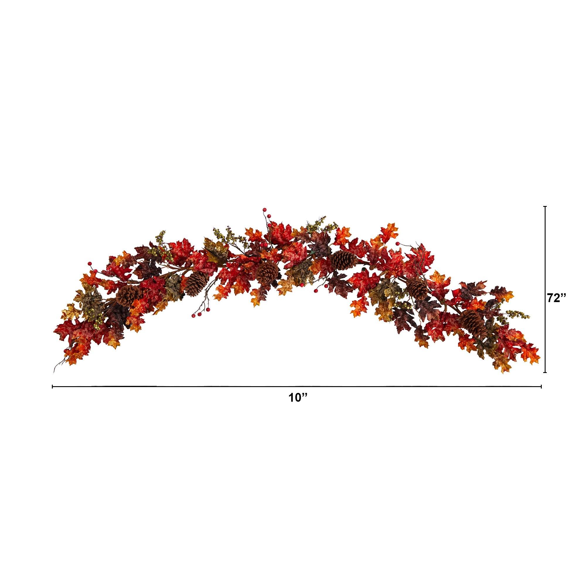 6’ Autumn Maple Leaves, Berry and Pinecones Fall Artificial Garland - Image 4