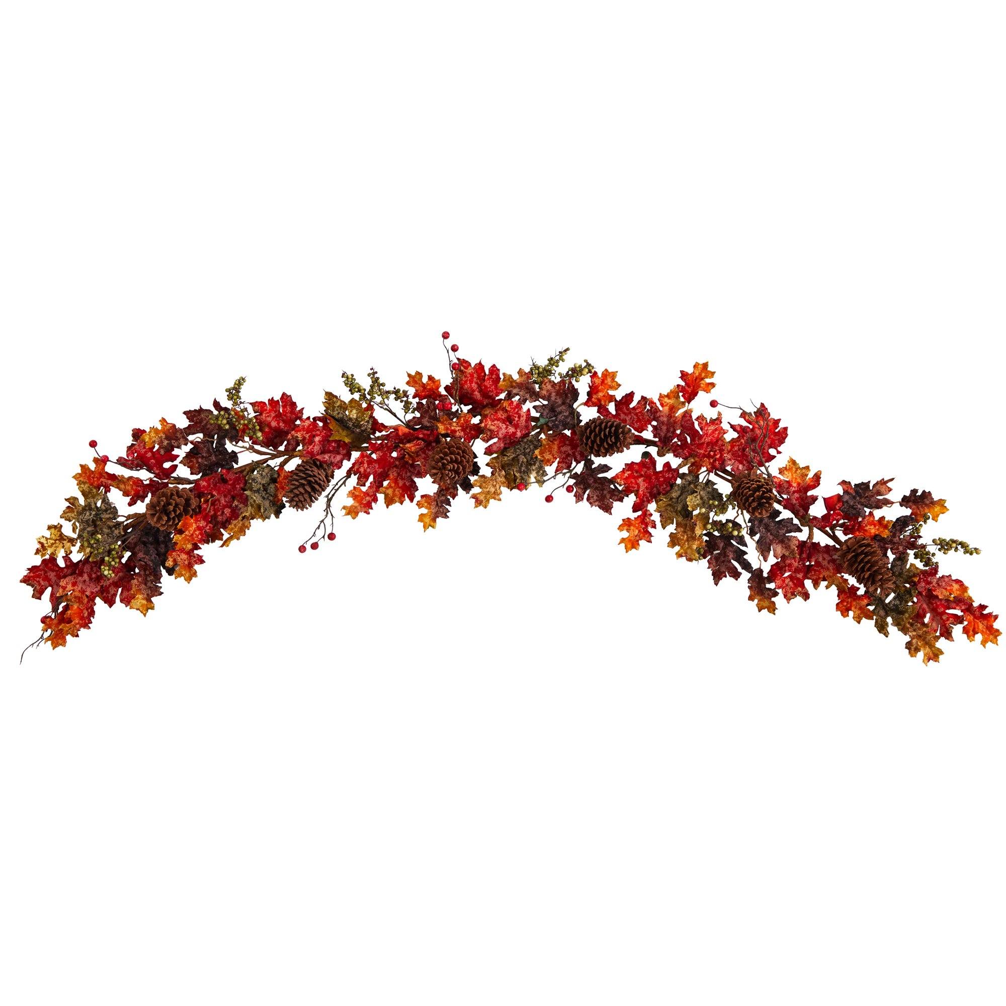 6’ Autumn Maple Leaves, Berry and Pinecones Fall Artificial Garland - Image 5