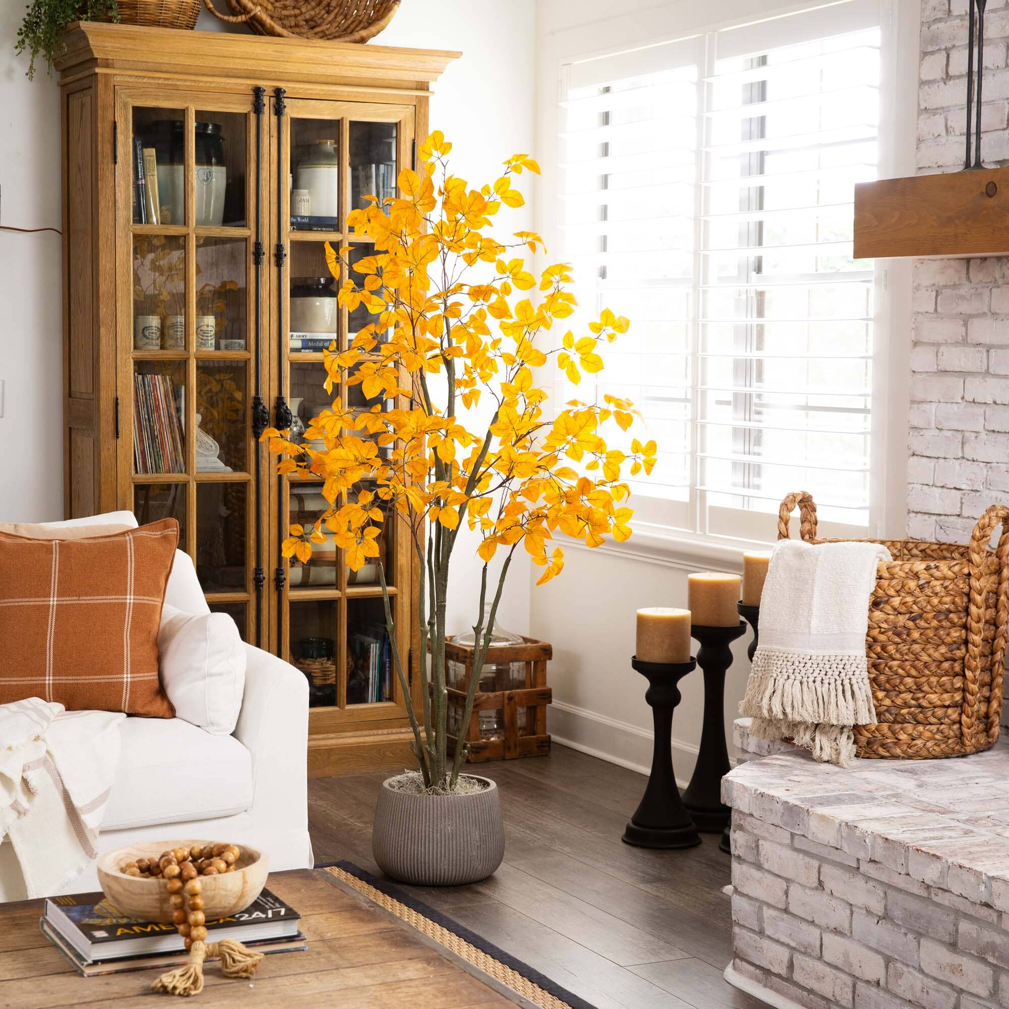 6’ Autumn Oyama Magnolia Artificial Fall Tree - Image 3