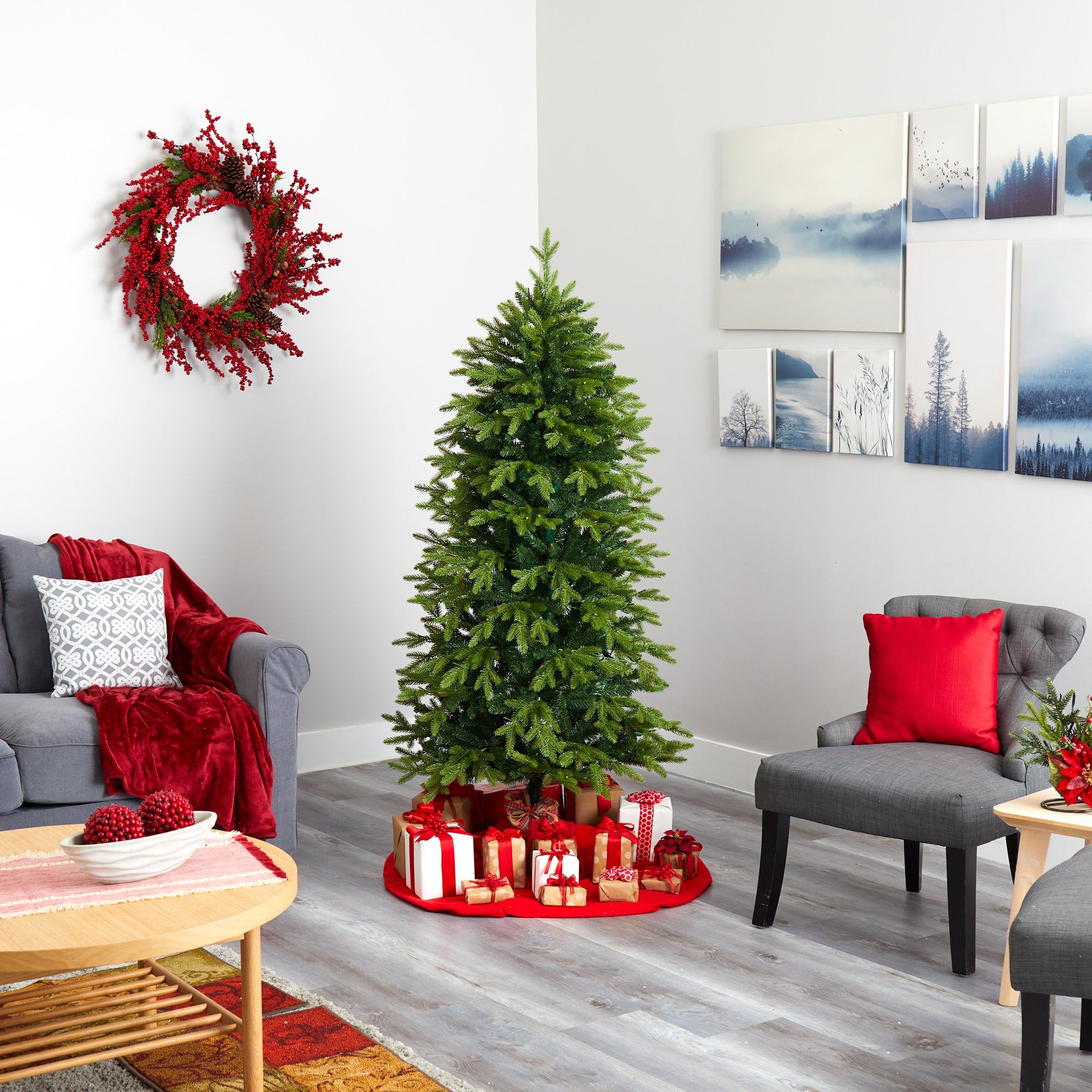 6’ Belgium Fir “Natural Look” Artificial Christmas Tree with 300 Clear LED Lights - Image 7