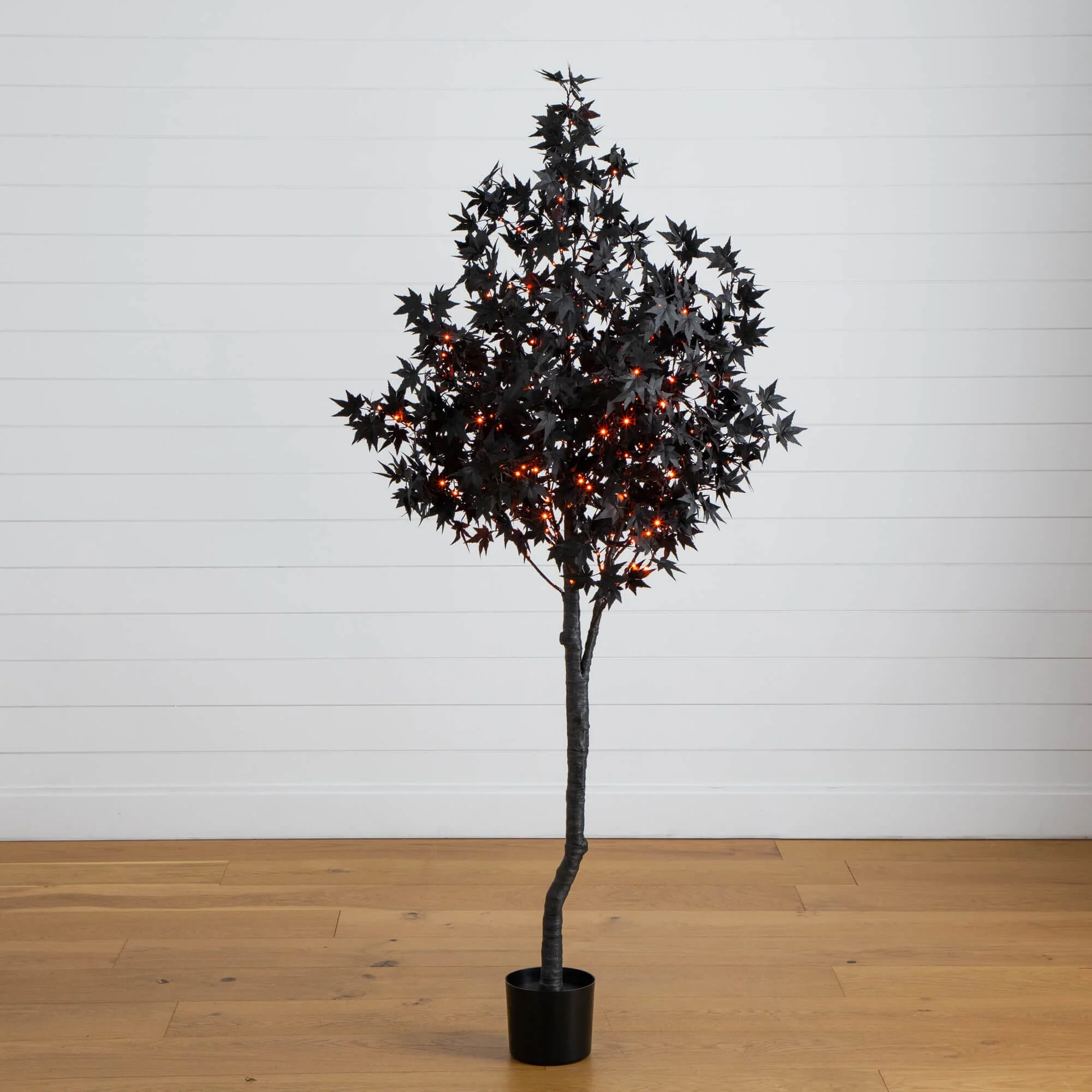 6' Pre-Lit Artificial Halloween Black Maple Tree with 300 Orange & Purple LED Lights - Image 3
