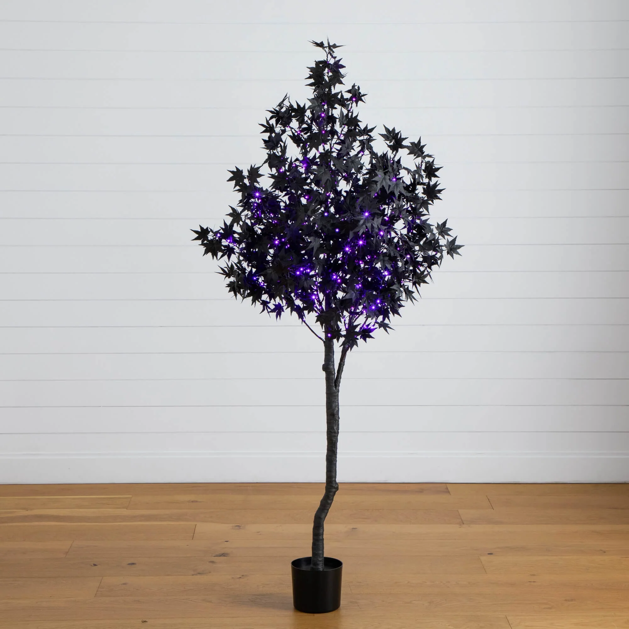 6' Pre-Lit Artificial Halloween Black Maple Tree with 300 Orange & Purple LED Lights - Image 5