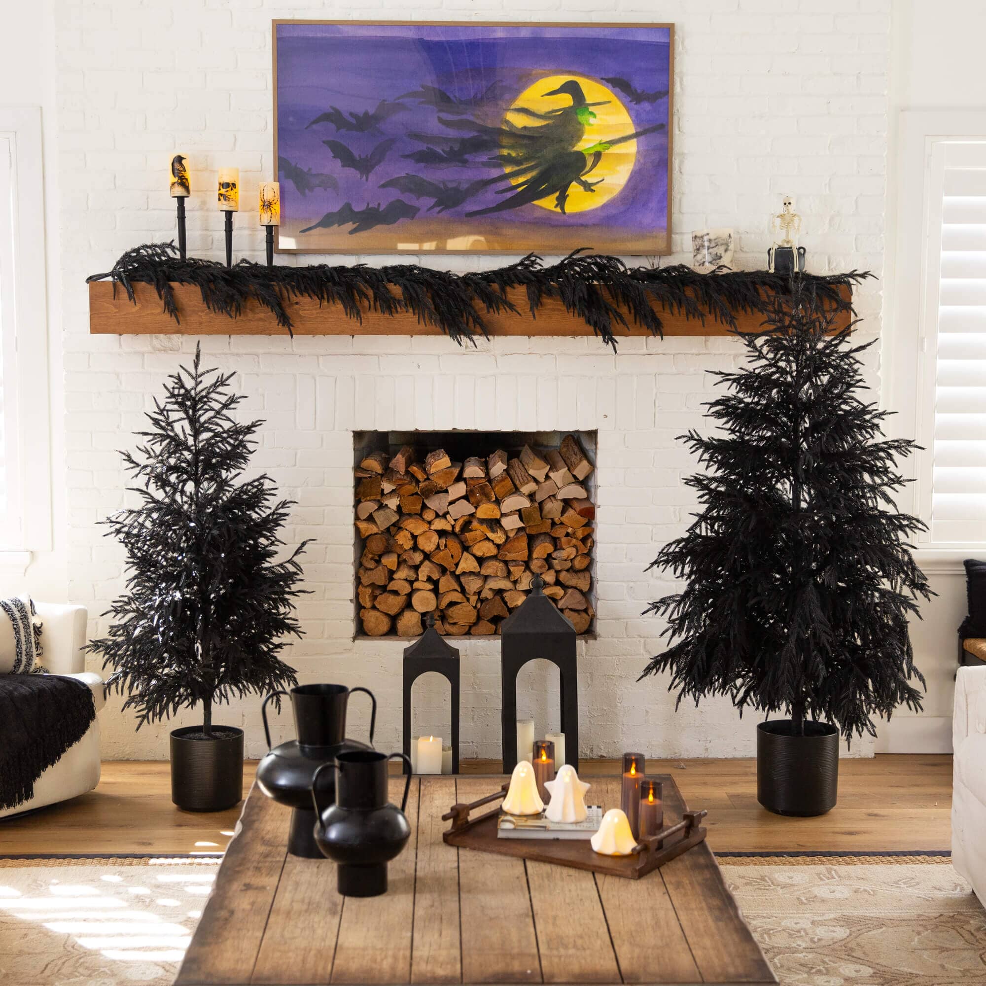 6' Artificial Real Touch Halloween Black Norfolk Island Pine Garland with Natural Look - Image 3