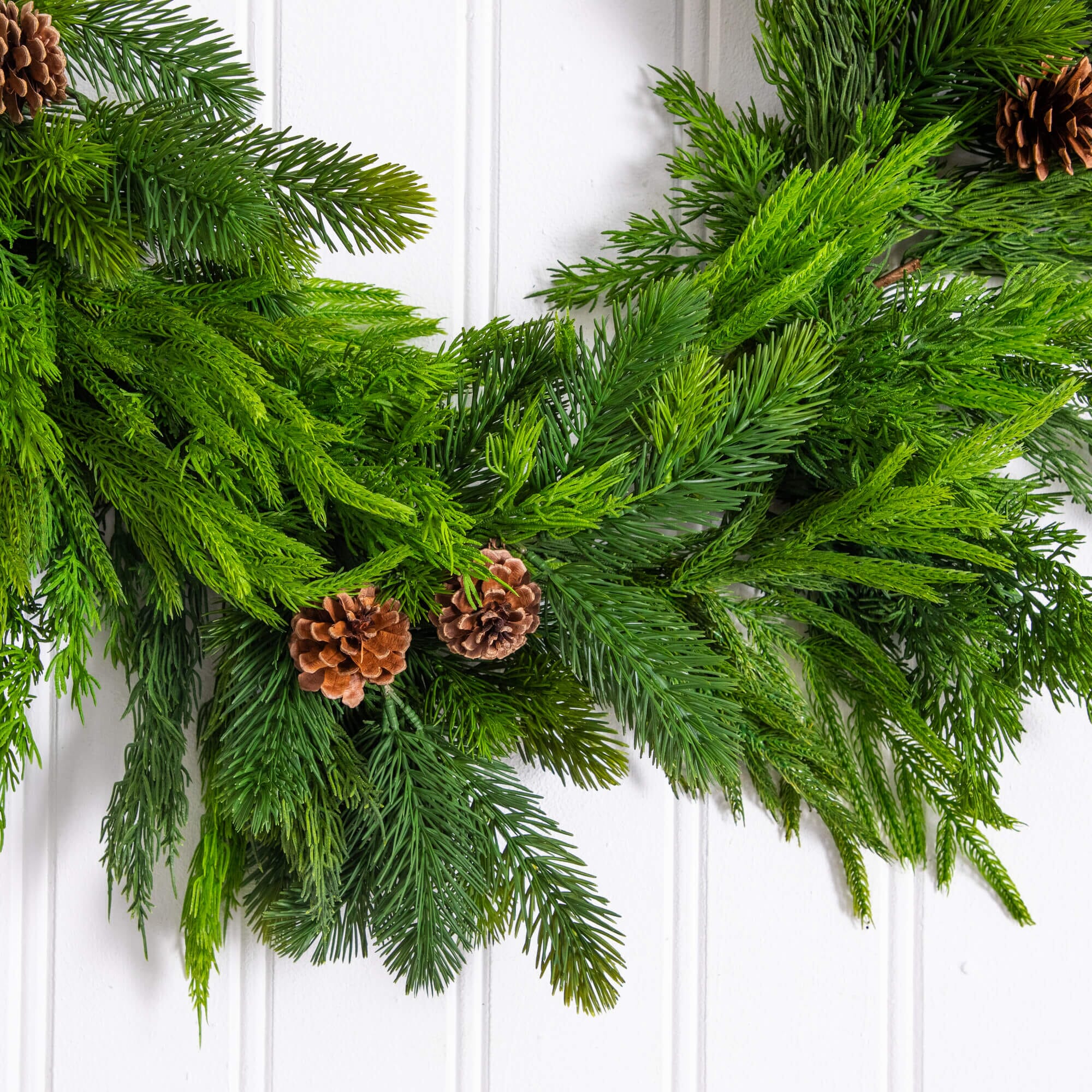6' Artificial Mixed Pine and Norfolk Garland with Pinecones - Image 2