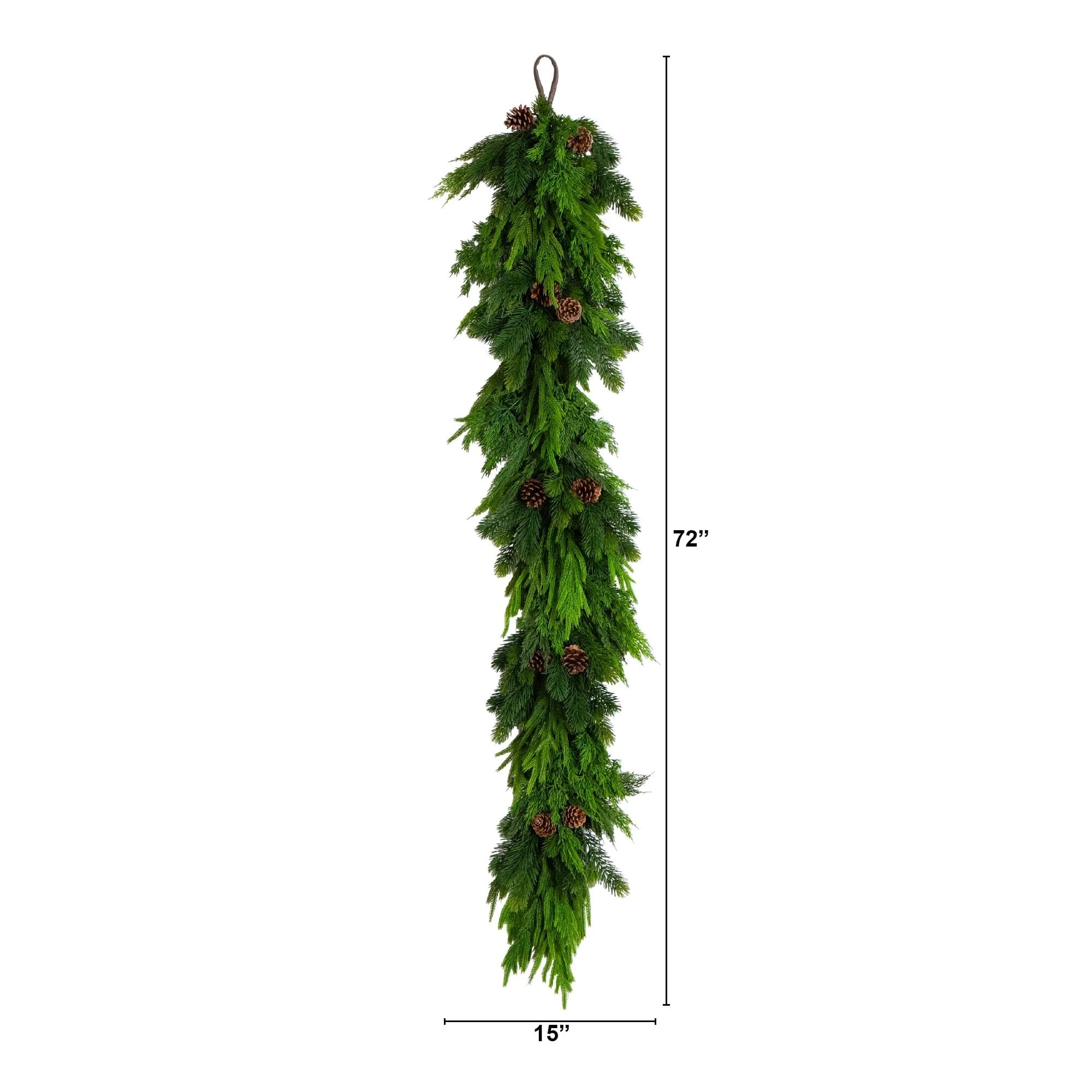 6' Artificial Mixed Pine and Norfolk Garland with Pinecones - Image 5