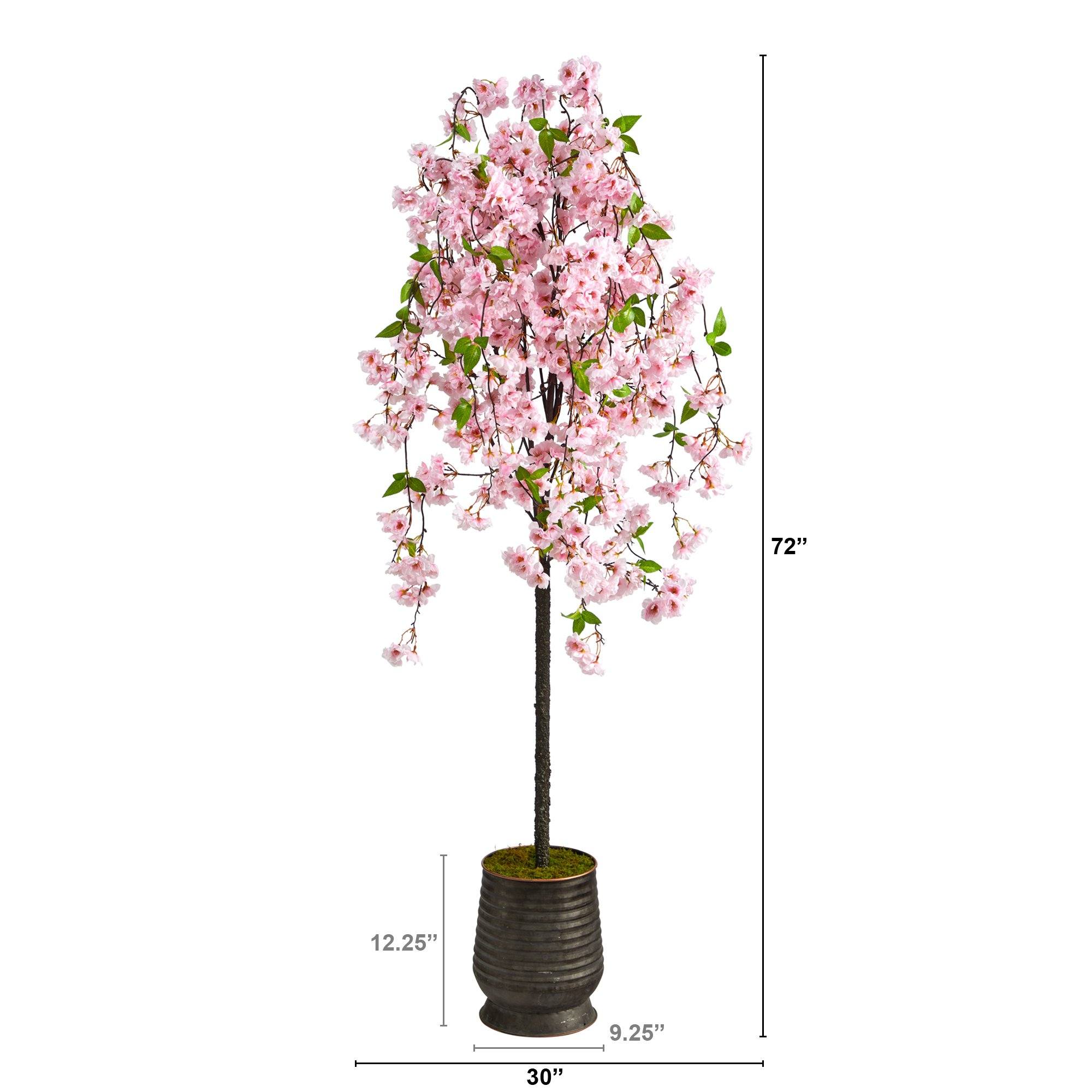 6' Cherry Blossom Artificial Tree in Ribbed Metal Planter - Image 2