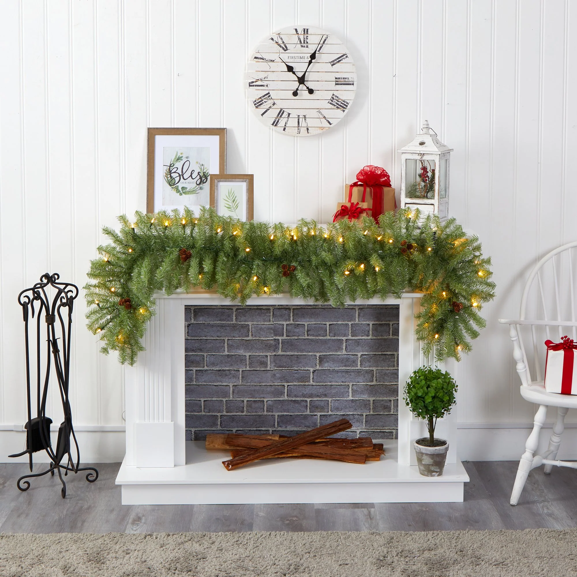 6' Christmas Pine Artificial Garland with 50 Warm White LED Lights and Pine Cones - Image 5
