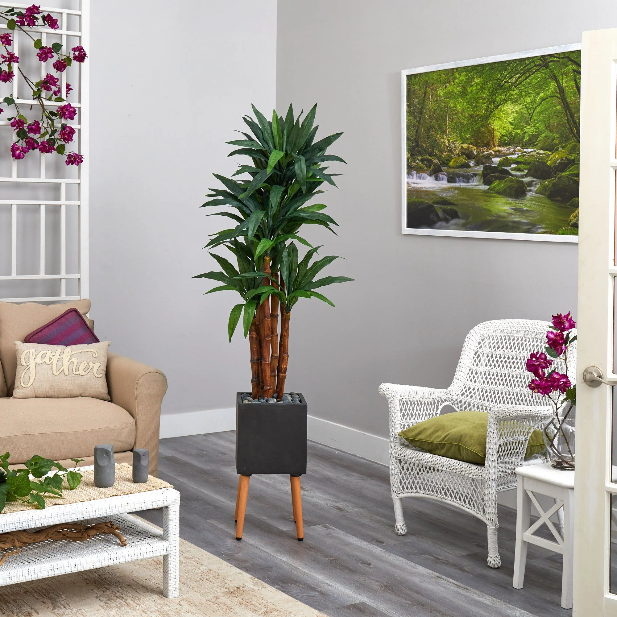 6’ Dracaena Artificial Tree in Black Planter with Stand - Image 3