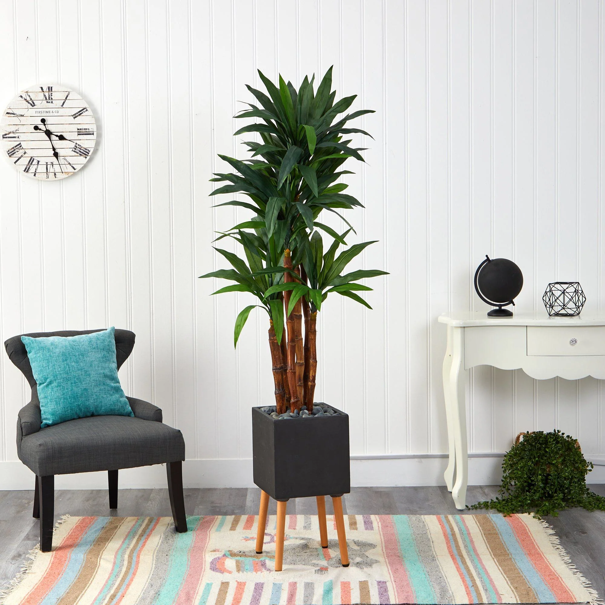 6’ Dracaena Artificial Tree in Black Planter with Stand - Image 4