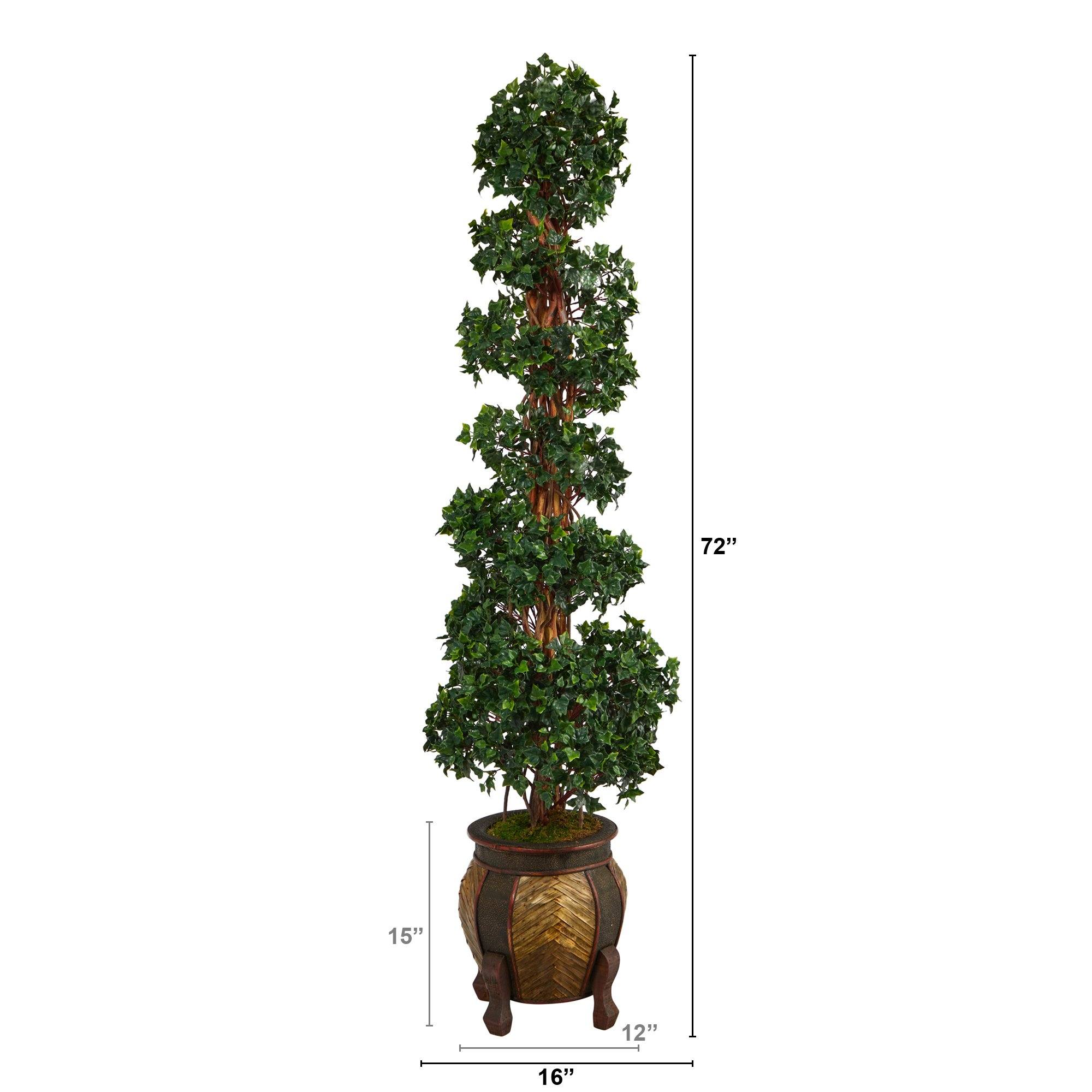 6’ English Ivy Topiary Spiral Artificial Tree in Decorative Planter (Indoor/Outdoor) - Image 2