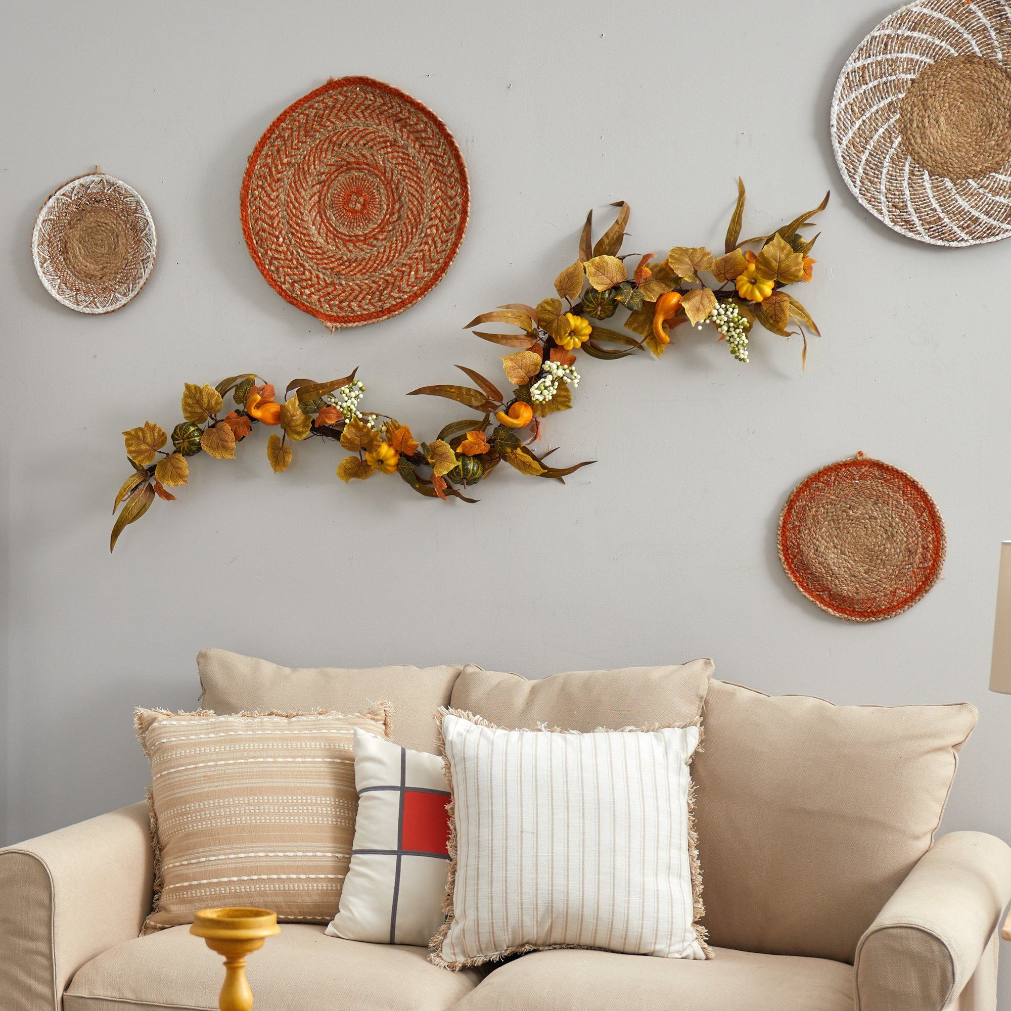 6’ Fall Green and Orange Assorted Pumpkin and Gourds with White Berries Artificial Autumn Garland - Image 3