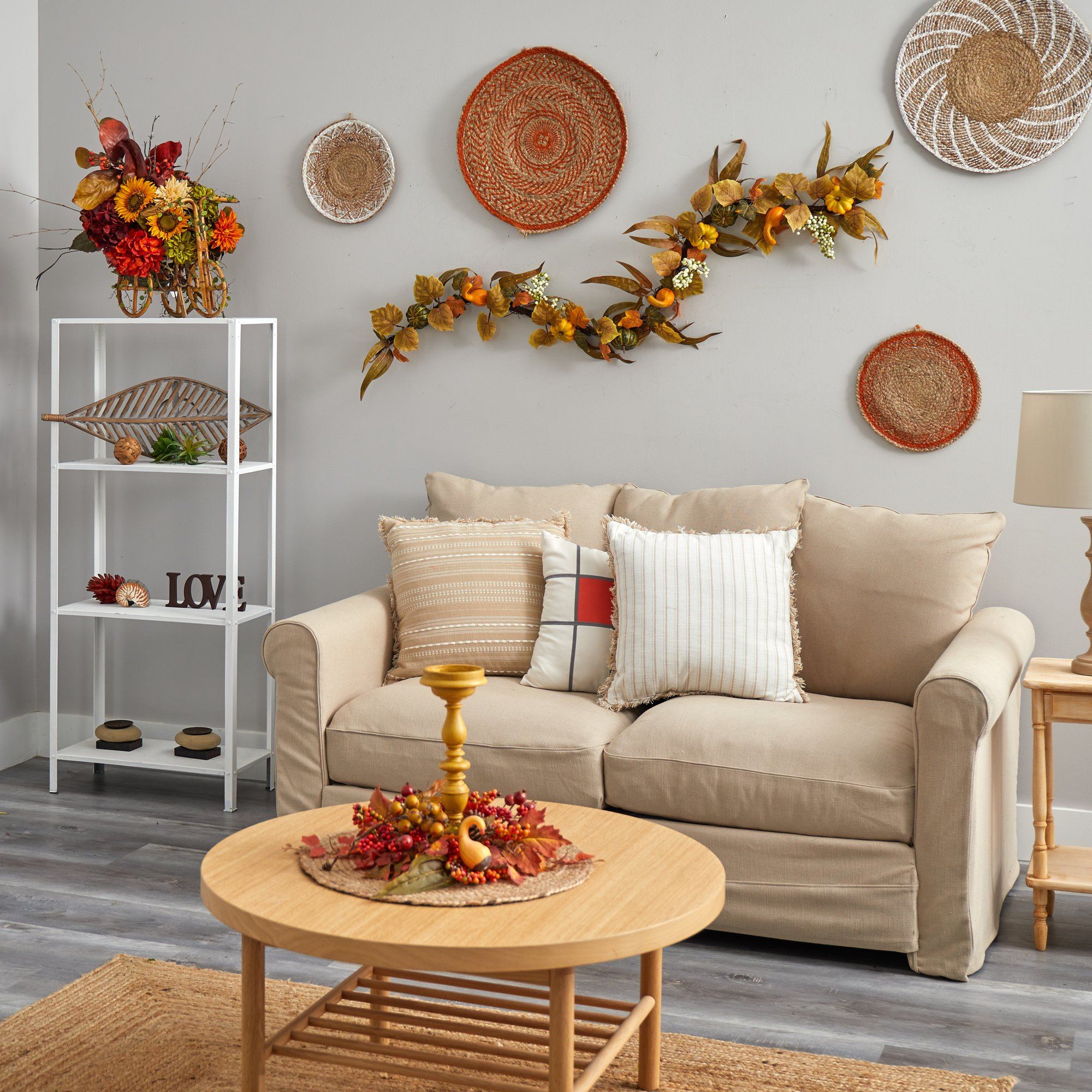 6’ Fall Green and Orange Assorted Pumpkin and Gourds with White Berries Artificial Autumn Garland - Image 4