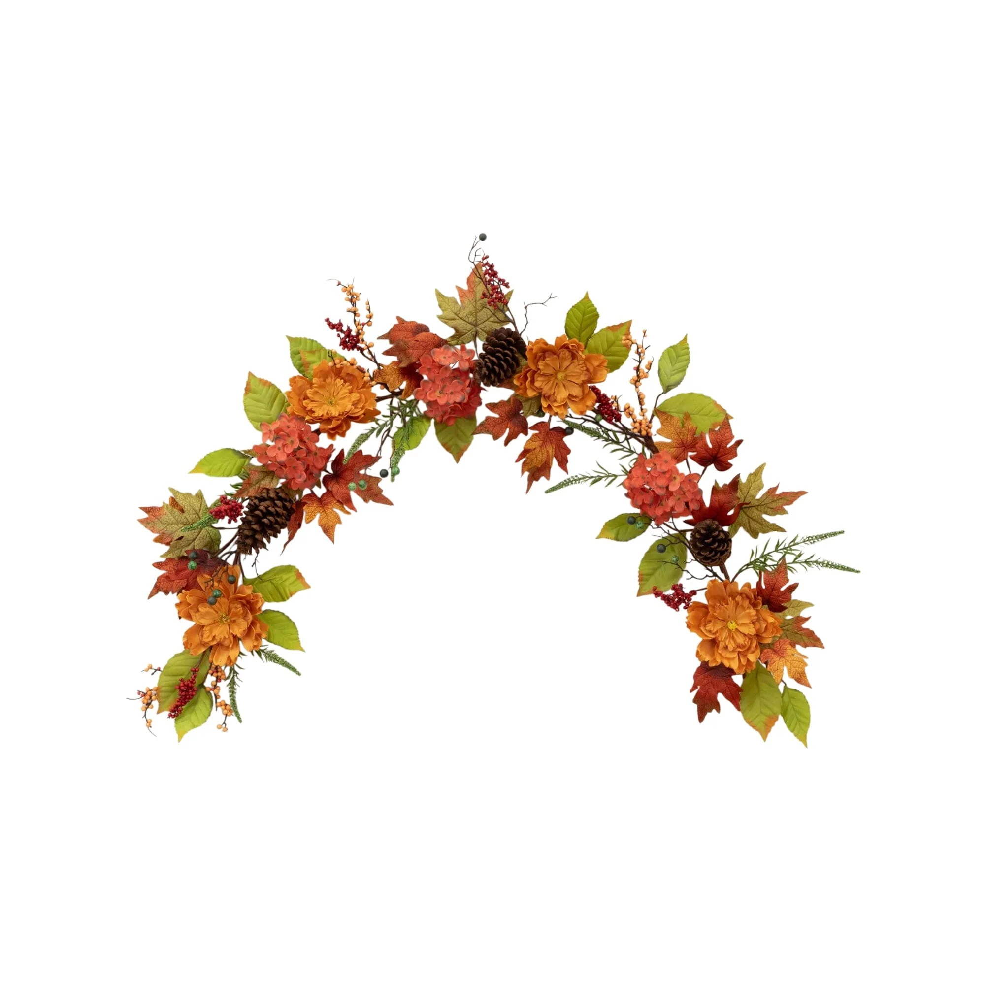 6’ Fall Ranunculus, Hydrangea and Berries Autumn Artificial Garland - Image 3