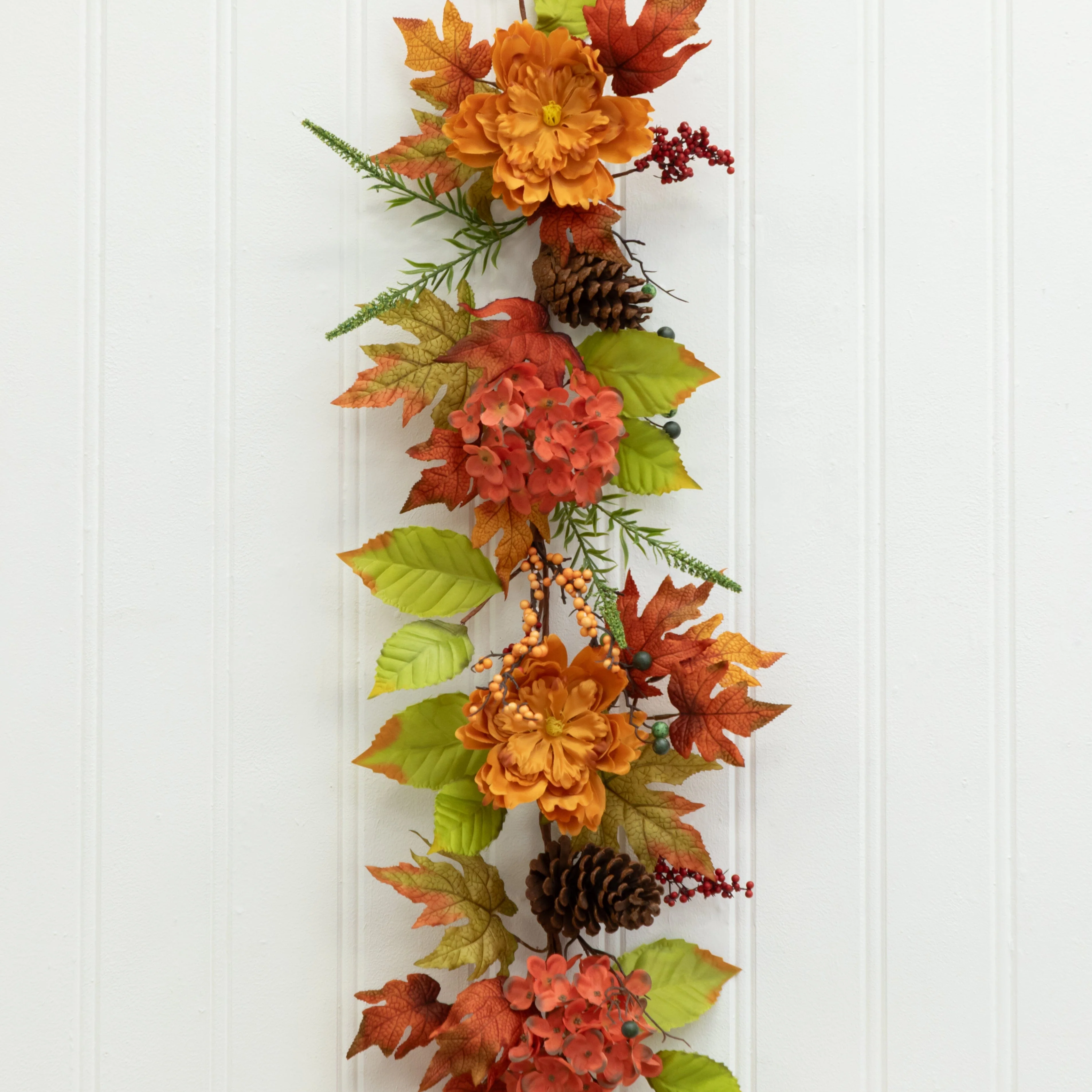 6’ Fall Ranunculus, Hydrangea and Berries Autumn Artificial Garland - Image 5